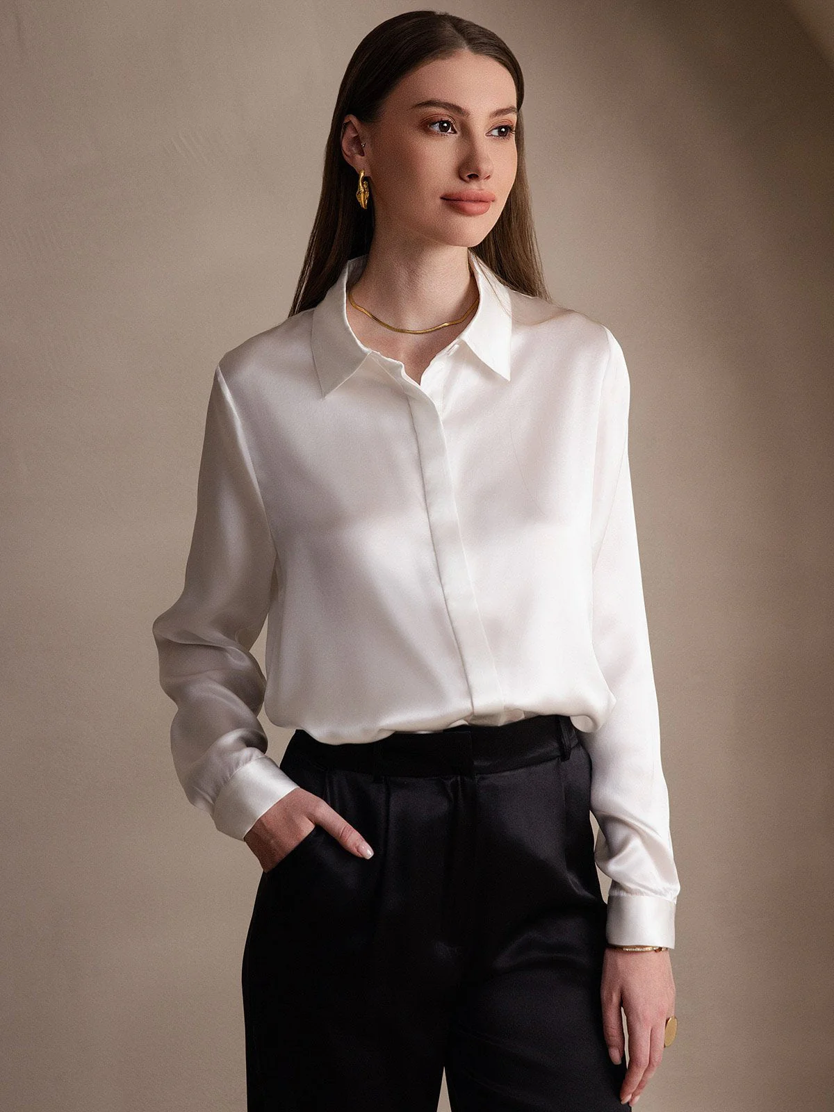 19 Momme Chemise Basique En Soie À Manches Longues - Image 7