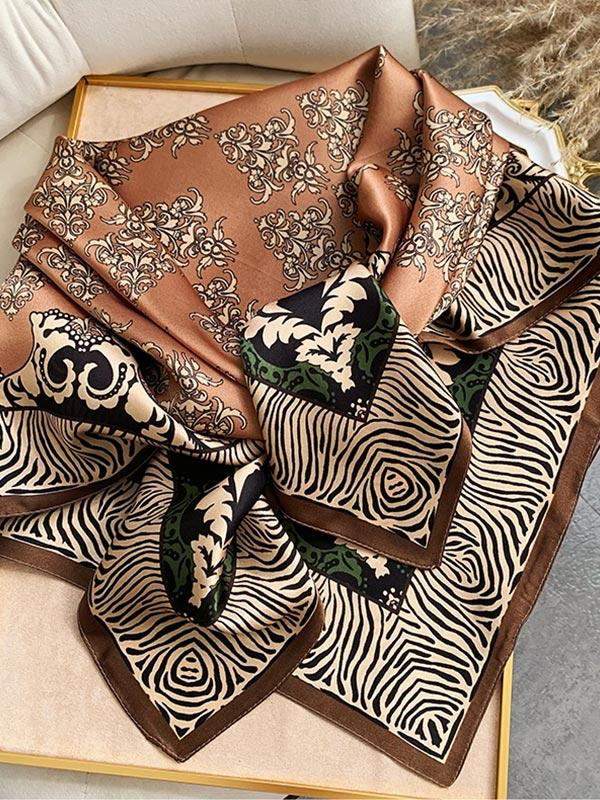 Foulard Carré en Soie Florale Marron 88x88cm - Image 2