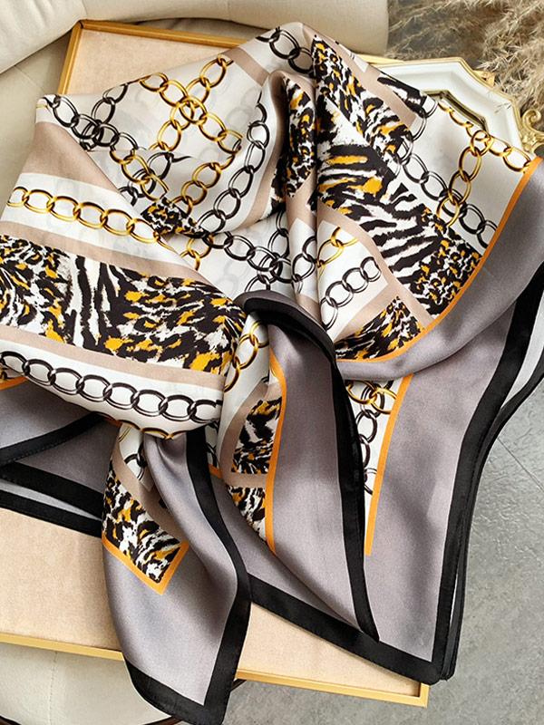 Foulard Carré en Soie à Motif Chaîne 88x88cm - Image 2