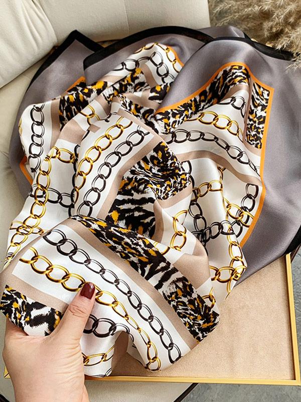 Foulard Carré en Soie à Motif Chaîne 88x88cm - Image 3