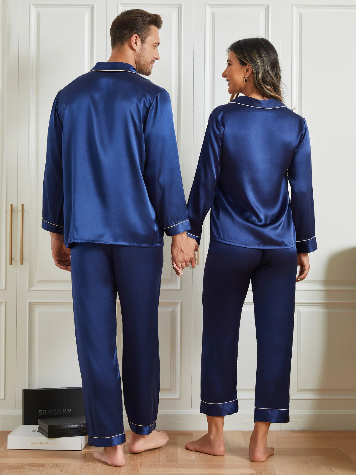 Ensembles de Pyjama Longs en Soie Pure pour Couple Total 4Pcs - Image 11