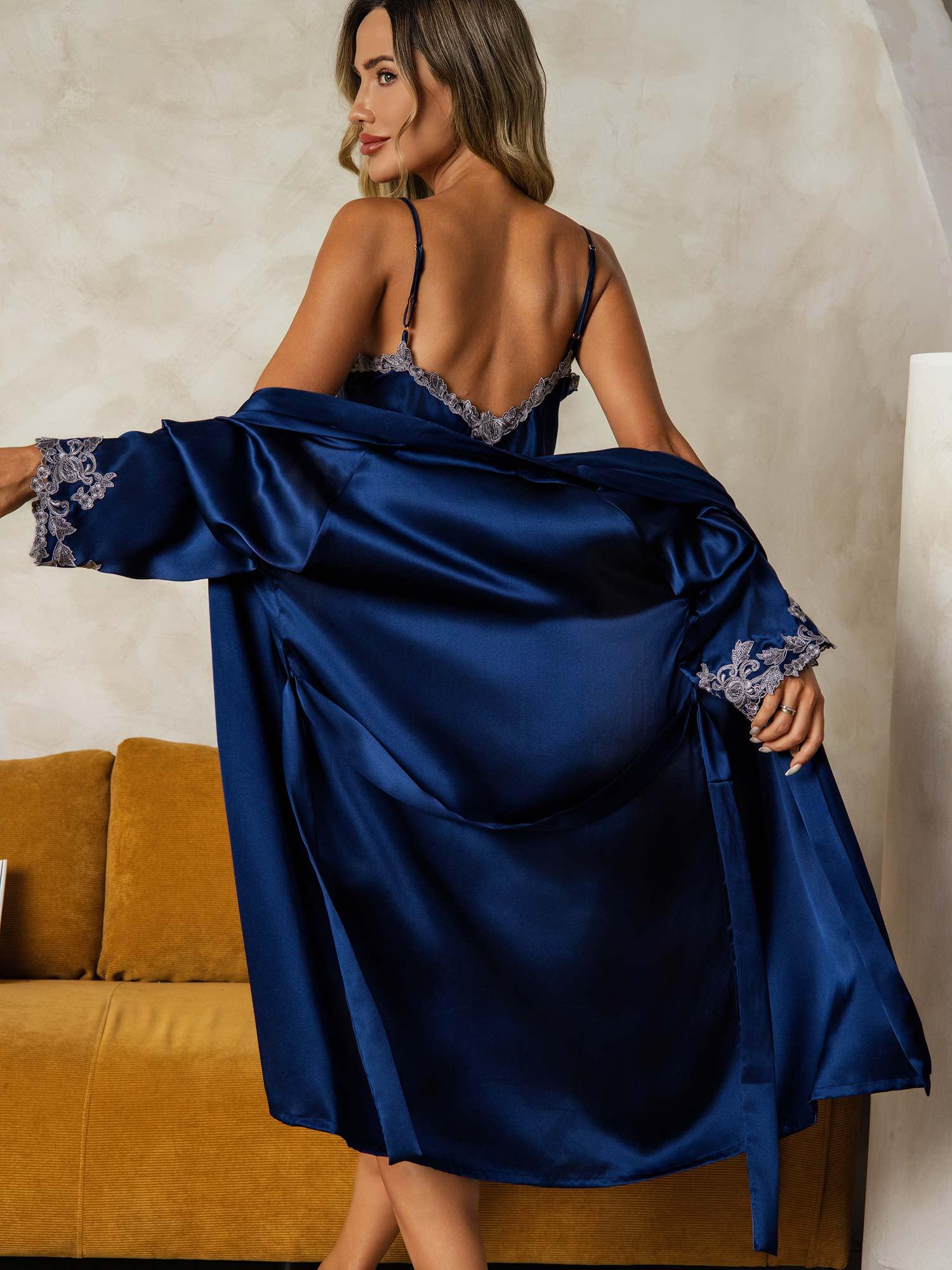 Ensemble Élégant Nuisette Et Peignoir En Pure Soie 2 Pièces - Image 14