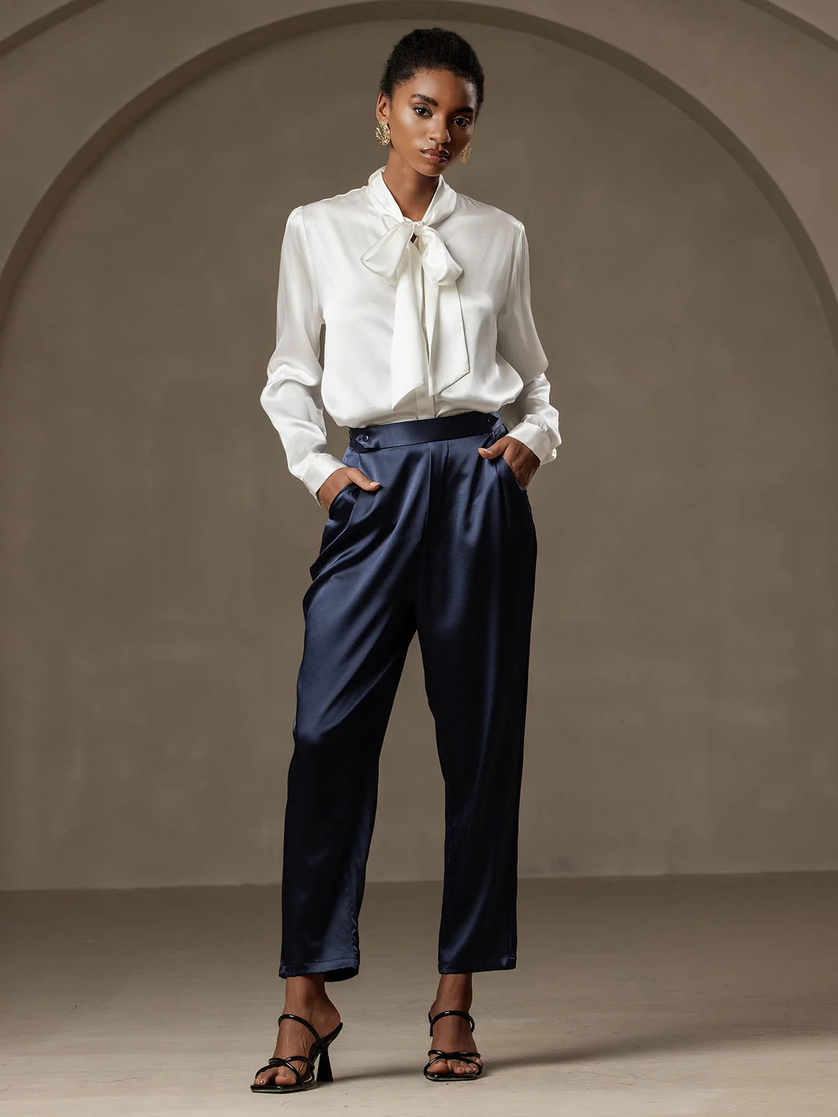 19Momme Pantalons en soie à la mode de style carotte