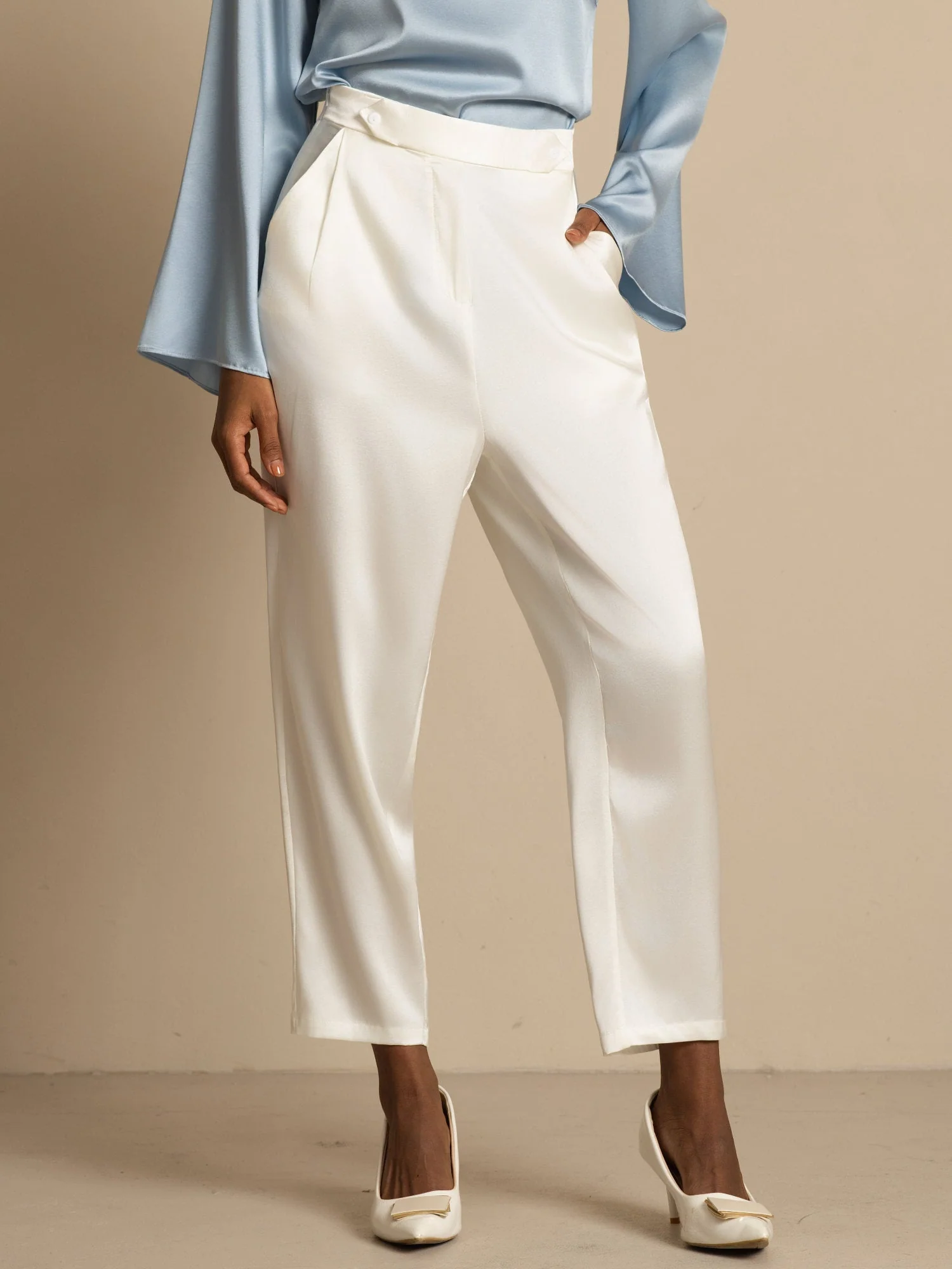 19Momme Pantalons en soie à la mode de style carotte - Image 17