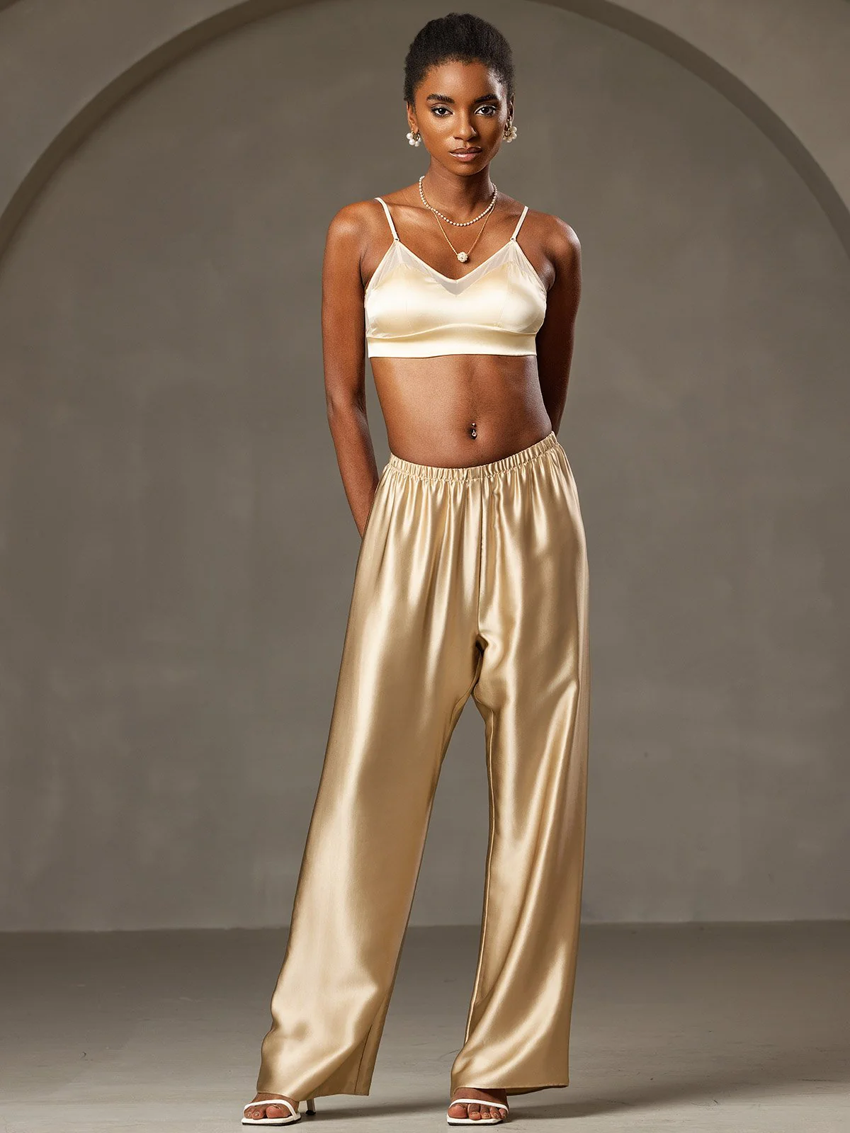 19Momme Pantalons à Jambes Larges Taille Haute et Tendance - Image 11