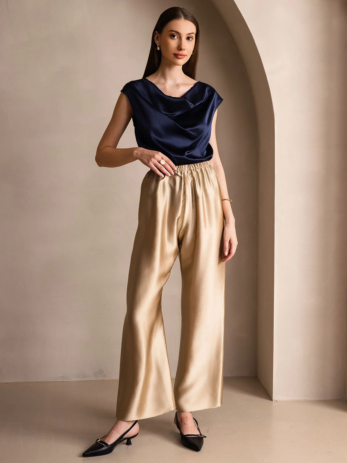 19Momme Pantalons à Jambes Larges Taille Haute et Tendance - Image 15