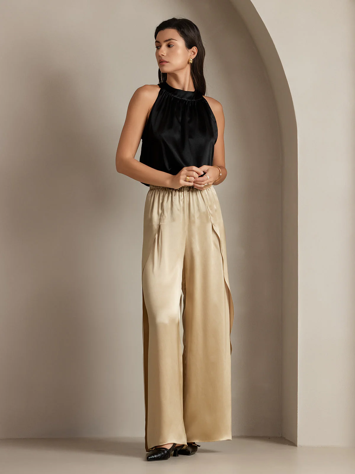 19Momme Pantalon en Soie à Fente Haute - Image 12