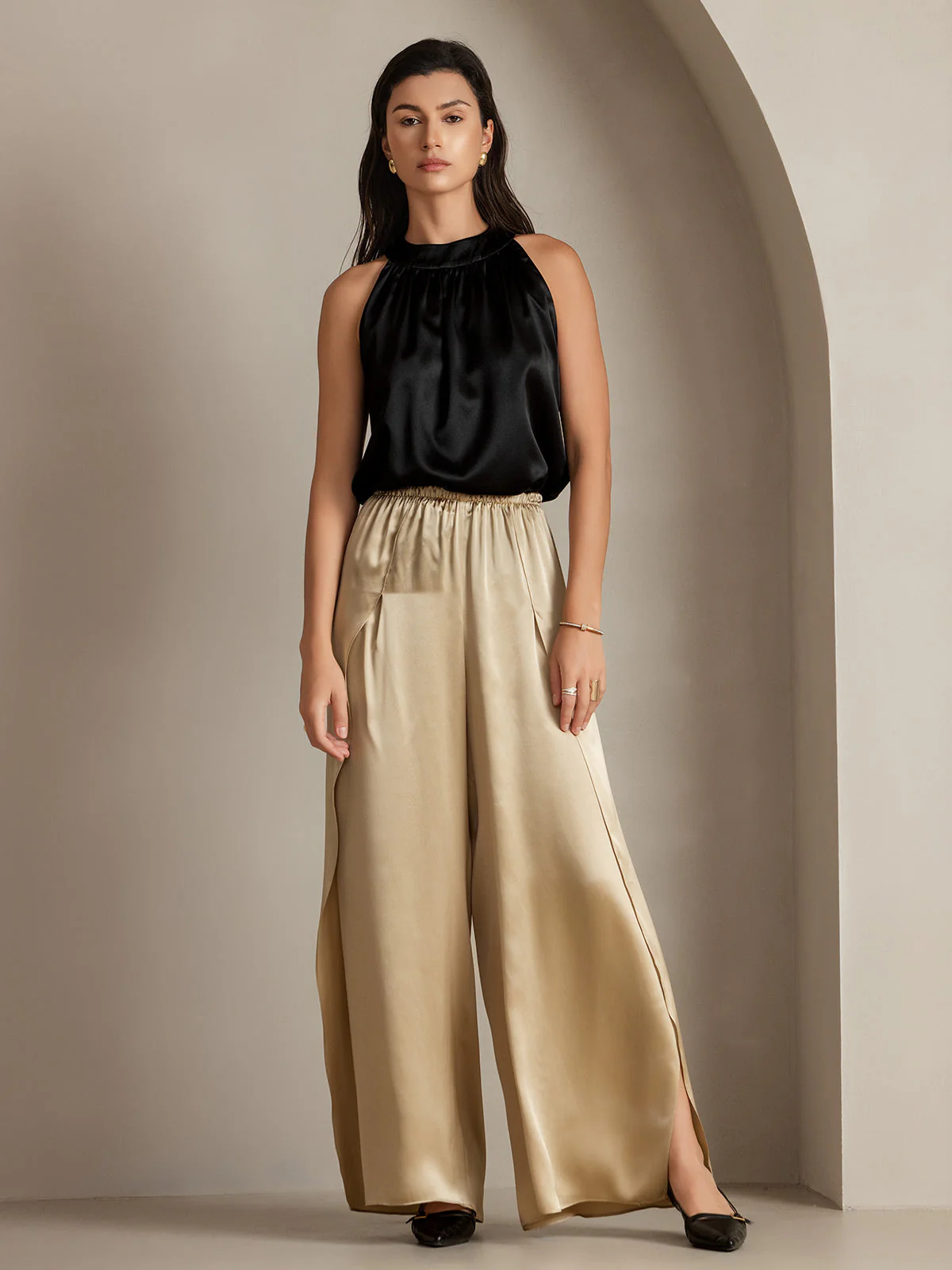 19Momme Pantalon en Soie à Fente Haute - Image 13