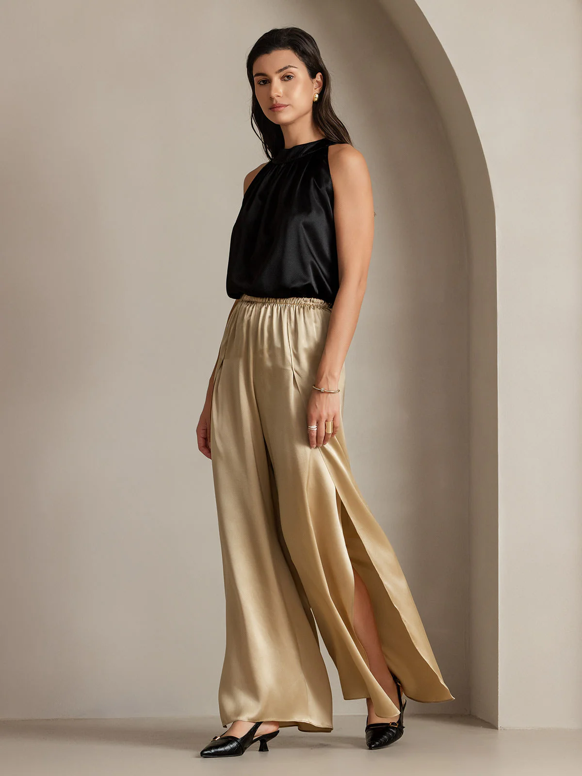 19Momme Pantalon en Soie à Fente Haute - Image 14