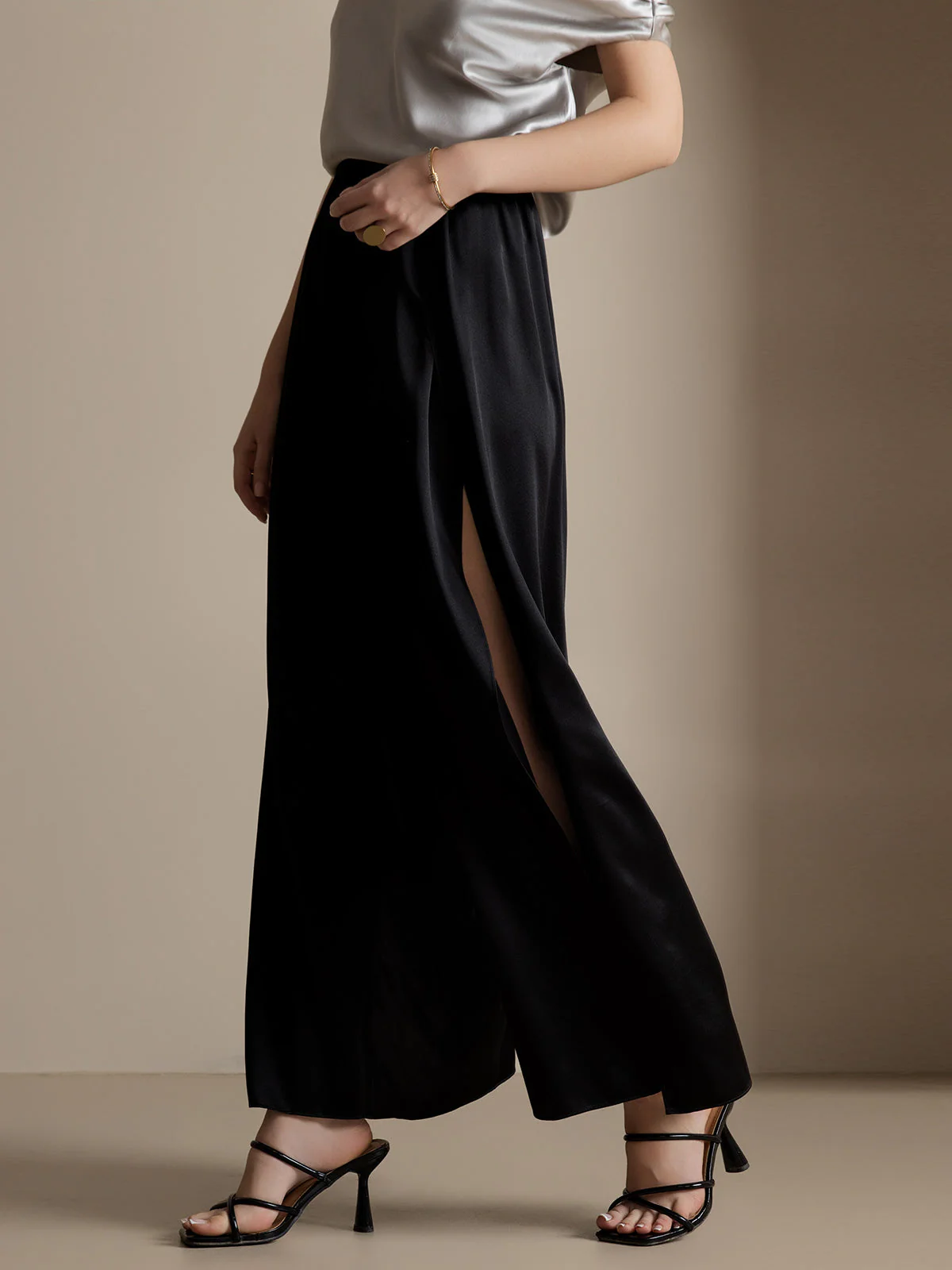 19Momme Pantalon en Soie à Fente Haute - Image 19