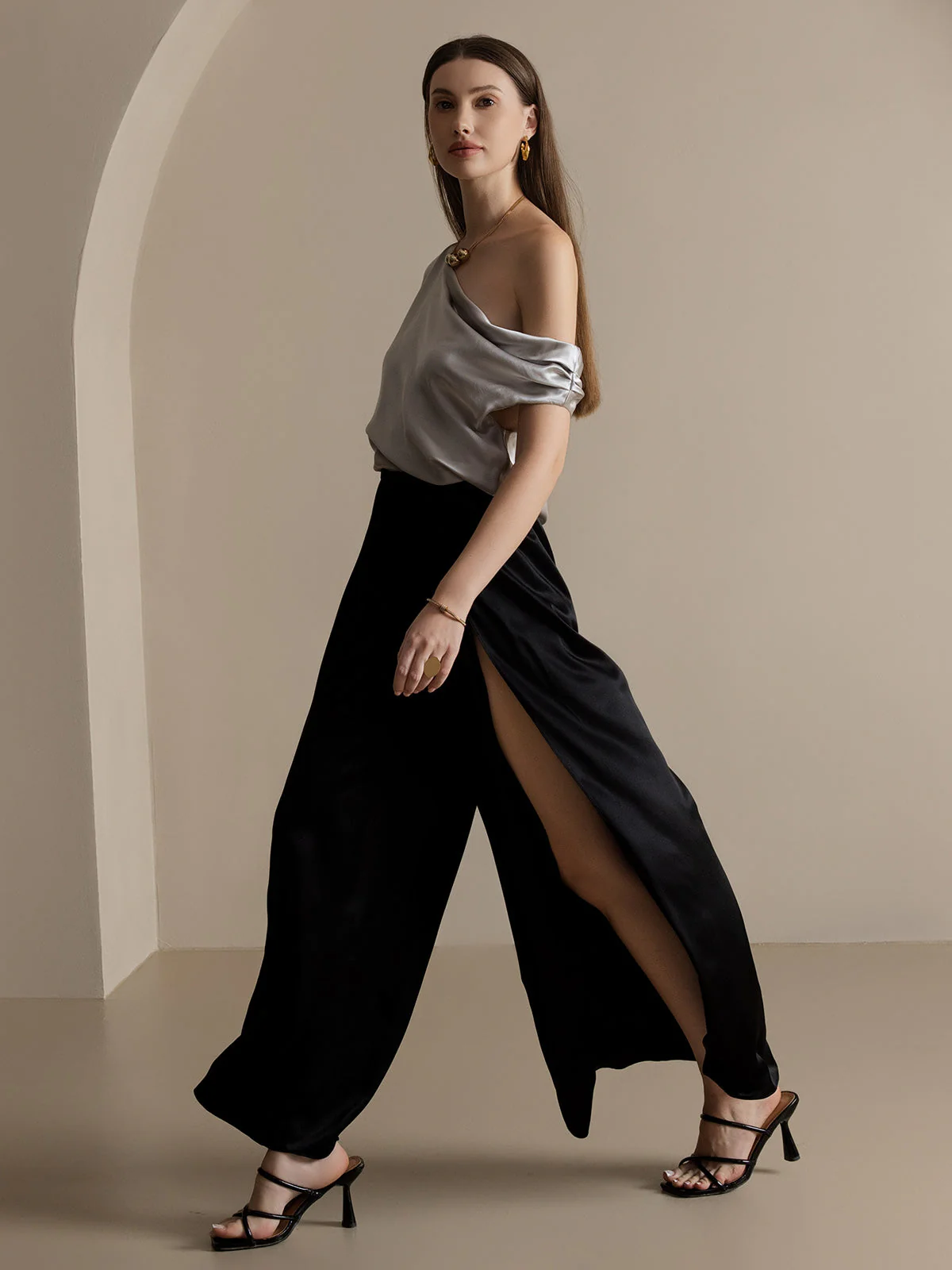 19Momme Pantalon en Soie à Fente Haute - Image 22