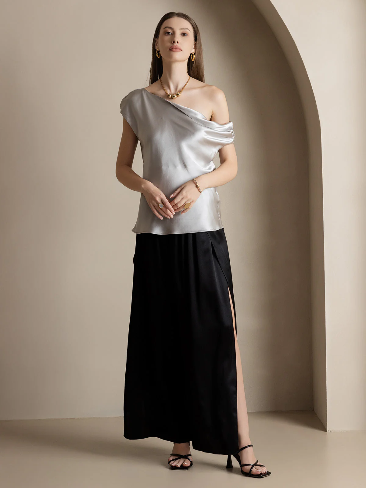 19Momme Pantalon en Soie à Fente Haute - Image 23