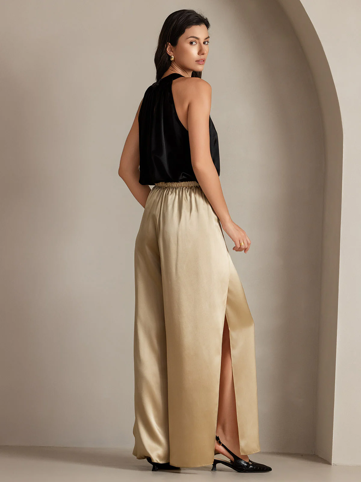 19Momme Pantalon en Soie à Fente Haute - Image 9