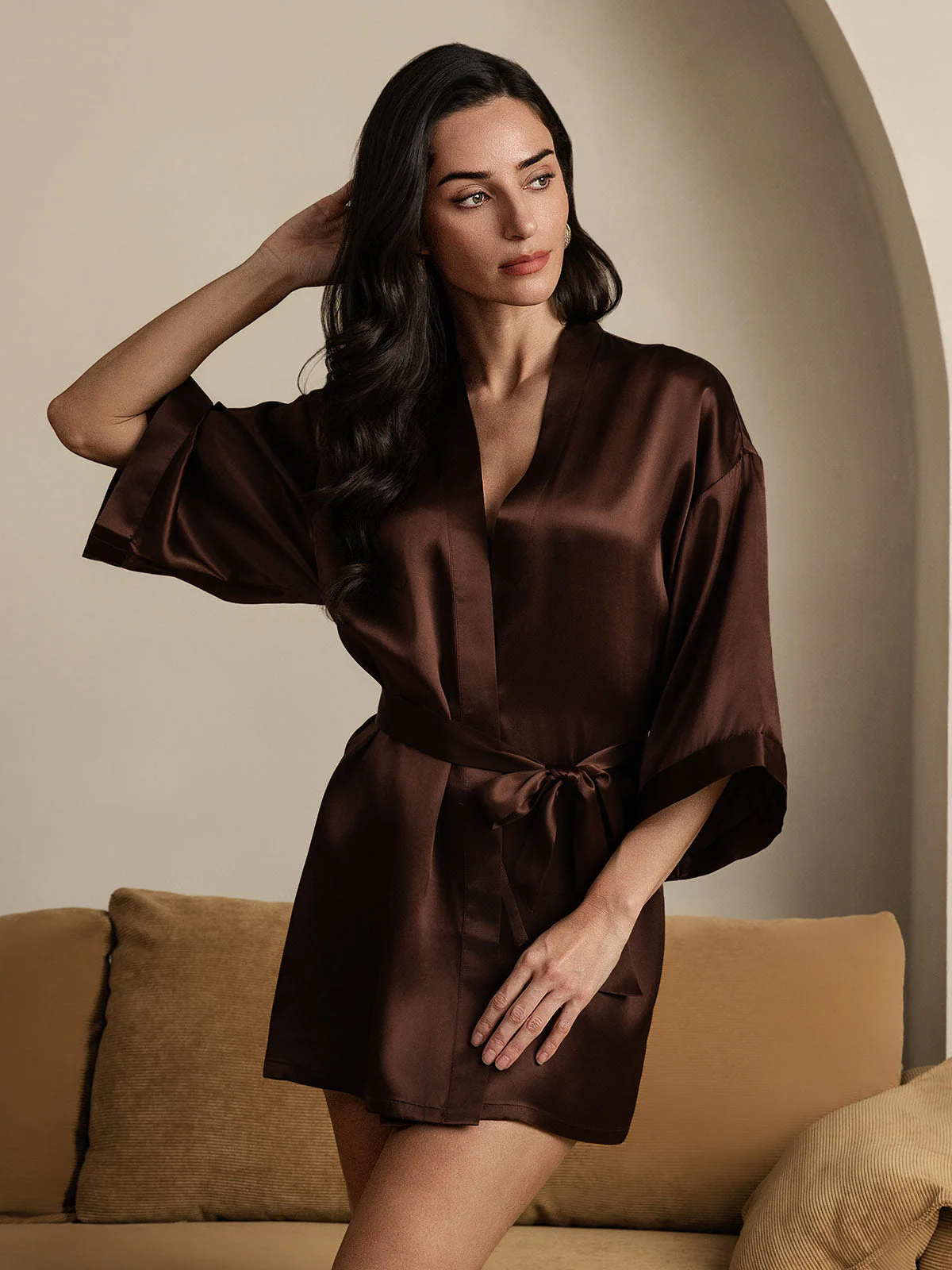 Kimono Court En Pure Soie Pour Femme Avec Coupe Croisée - Image 28