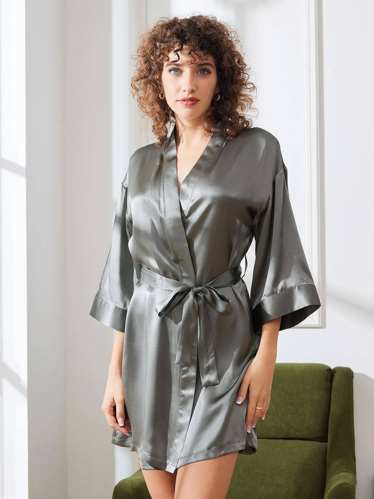 Kimono Court En Pure Soie Pour Femme Avec Coupe Croisée - Image 45