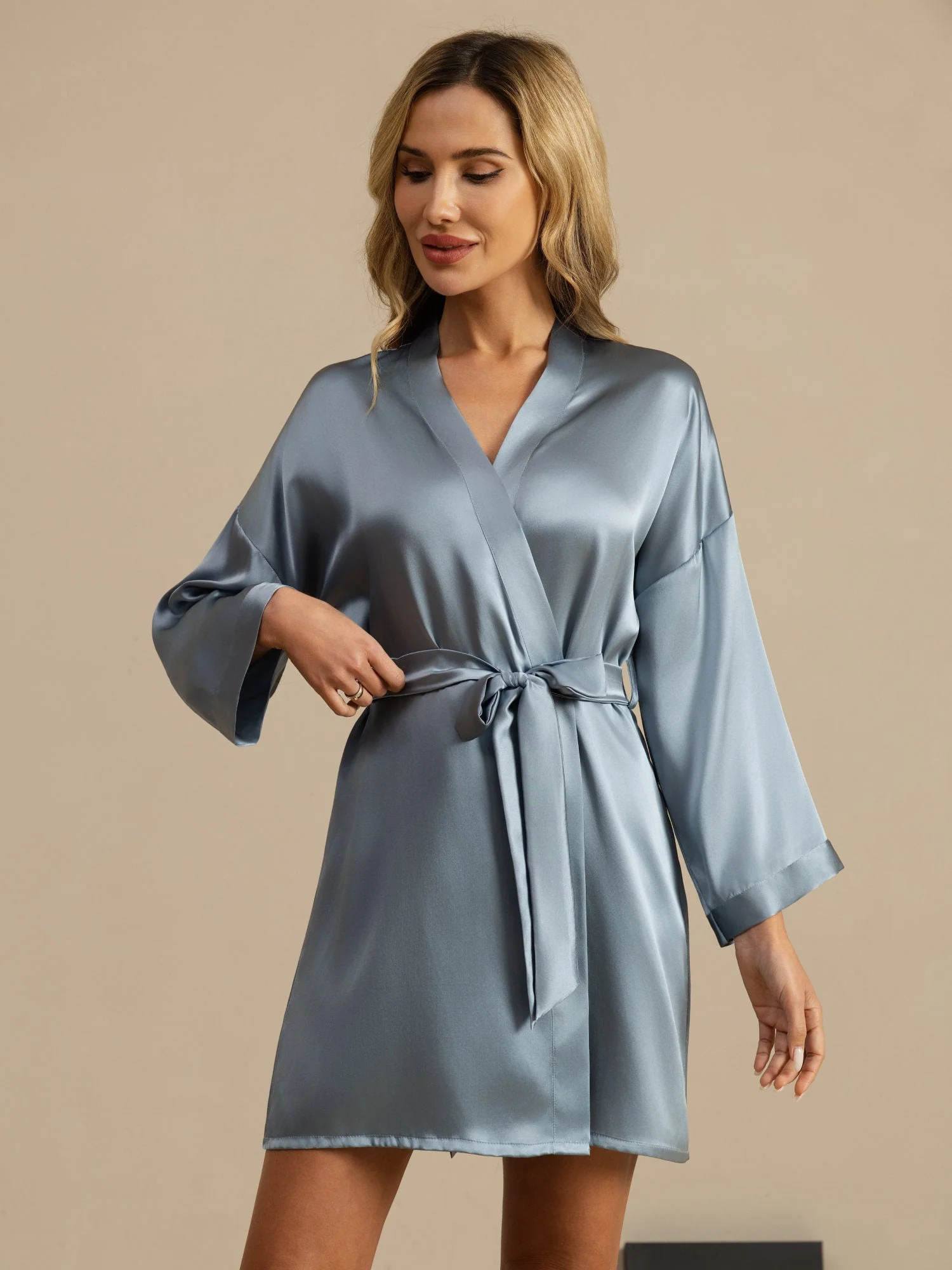 Kimono Court En Pure Soie Pour Femme Avec Coupe Croisée - Image 51