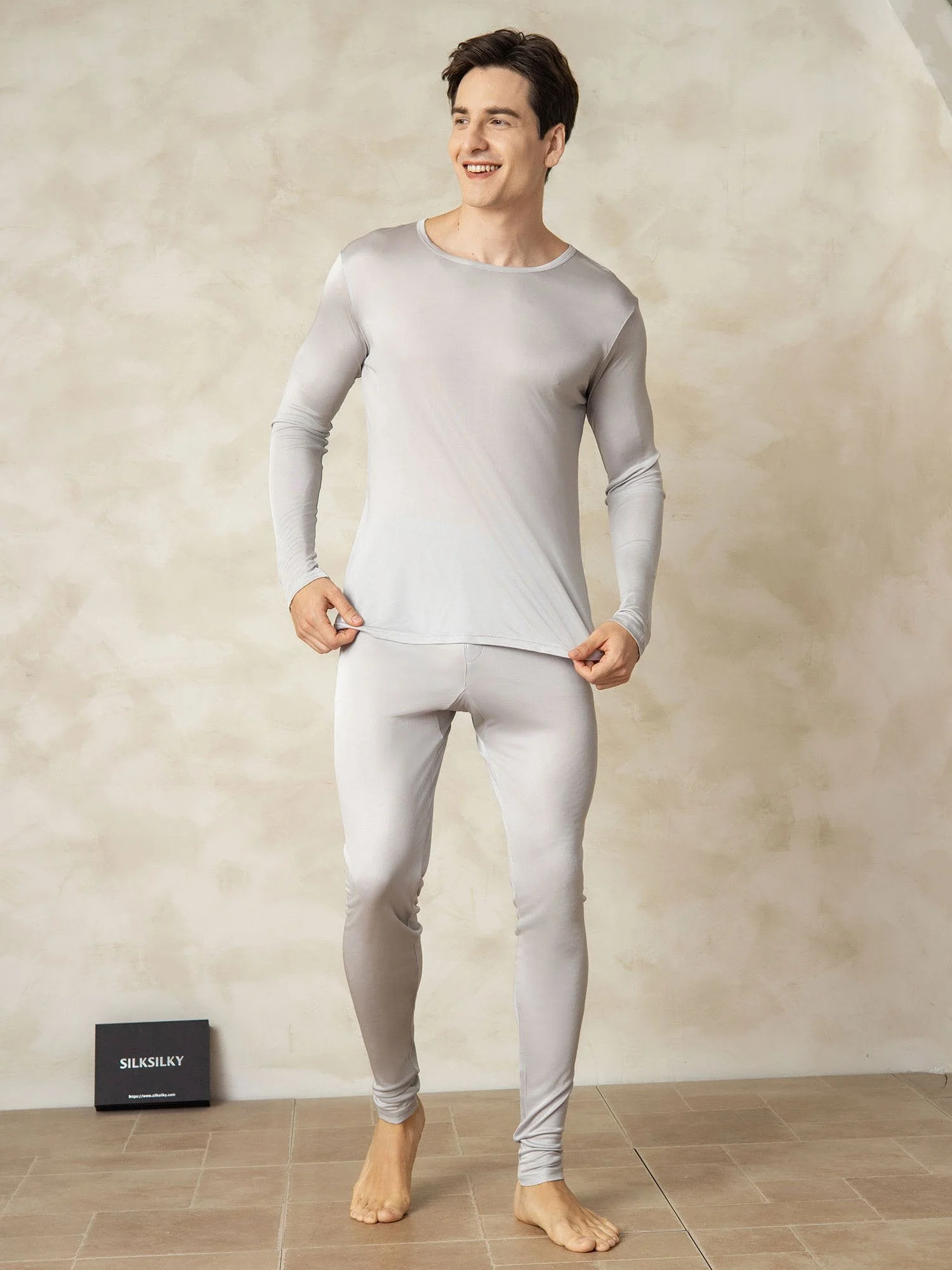 Sous-vêtements Longs À Manches Longues En Jersey De Soie Pour Homme - Image 3