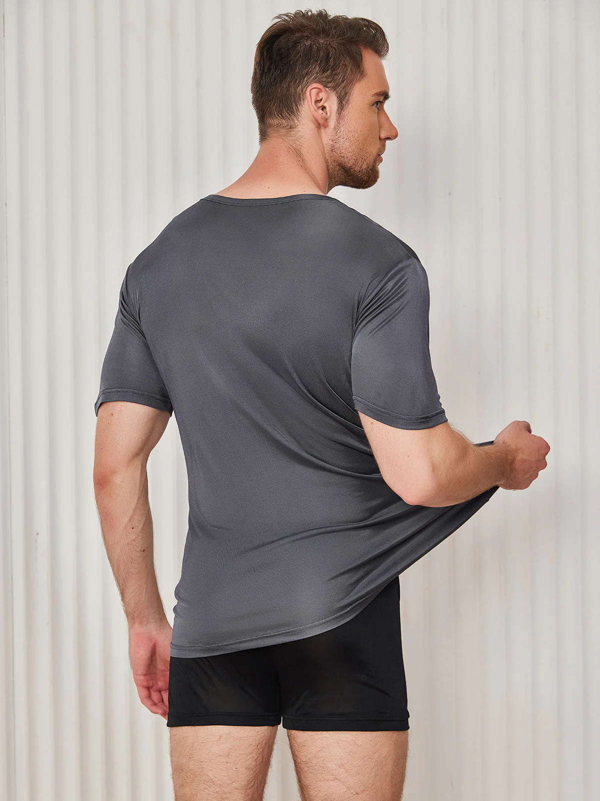 T-Shirt En Pure Soie À Col Rond Pour Homme - Image 26