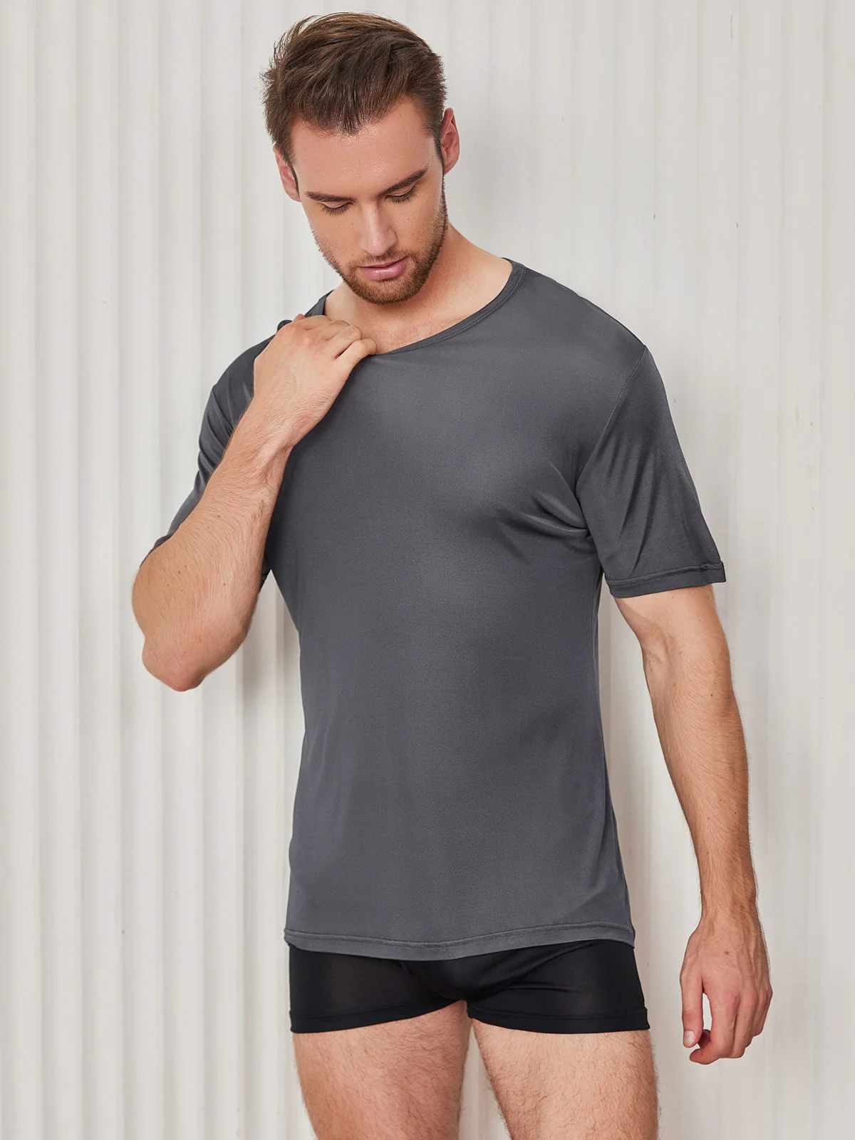 T-Shirt En Pure Soie À Col Rond Pour Homme - Image 27