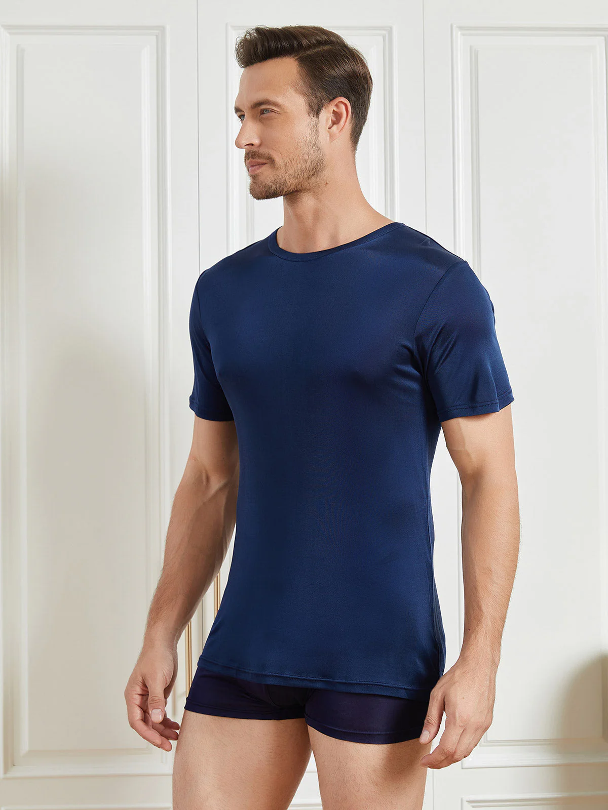 T-Shirt En Pure Soie À Col Rond Pour Homme - Image 3