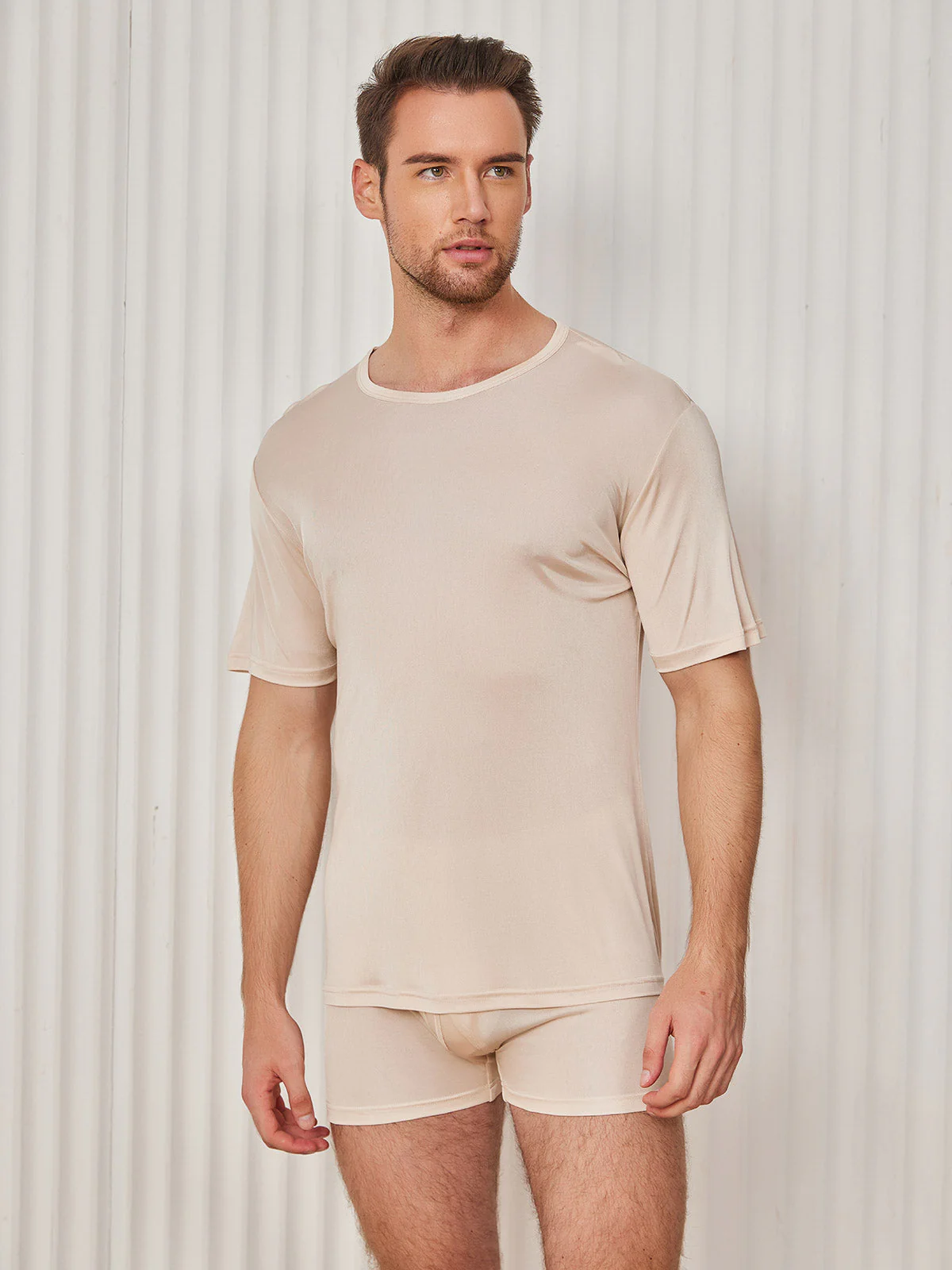 T-Shirt En Pure Soie À Col Rond Pour Homme - Image 34