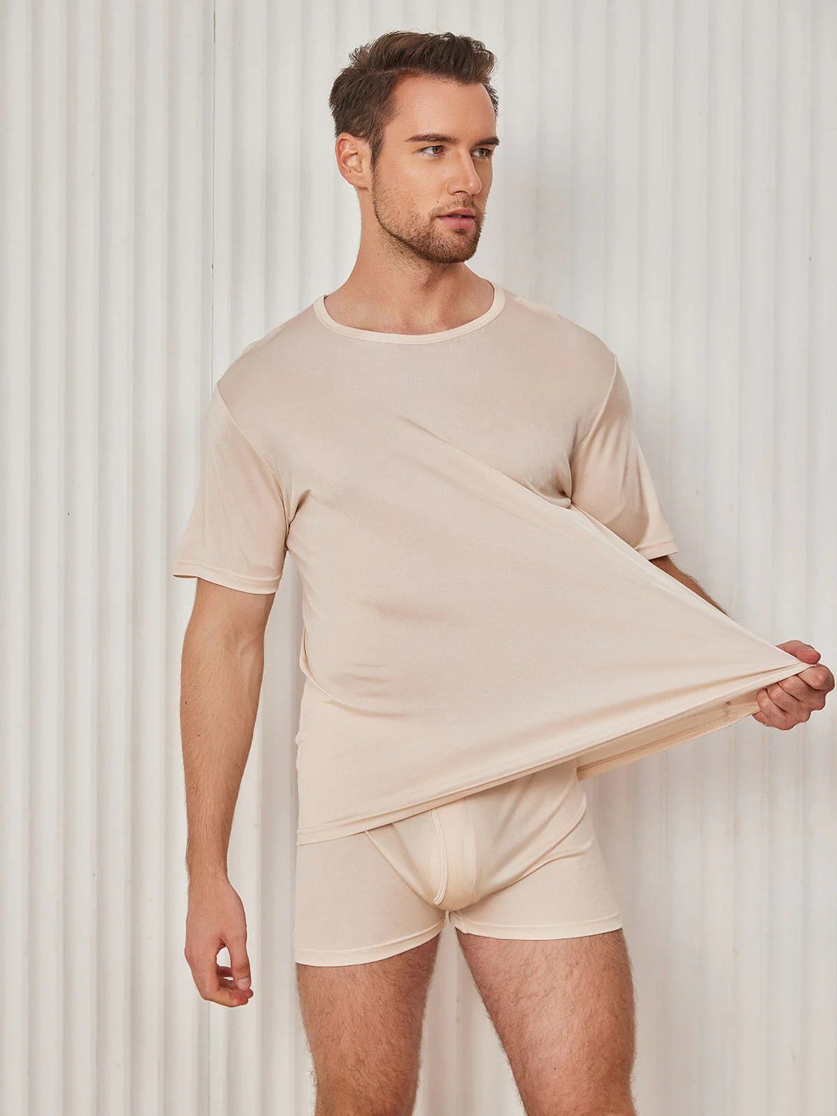 T-Shirt En Pure Soie À Col Rond Pour Homme - Image 36