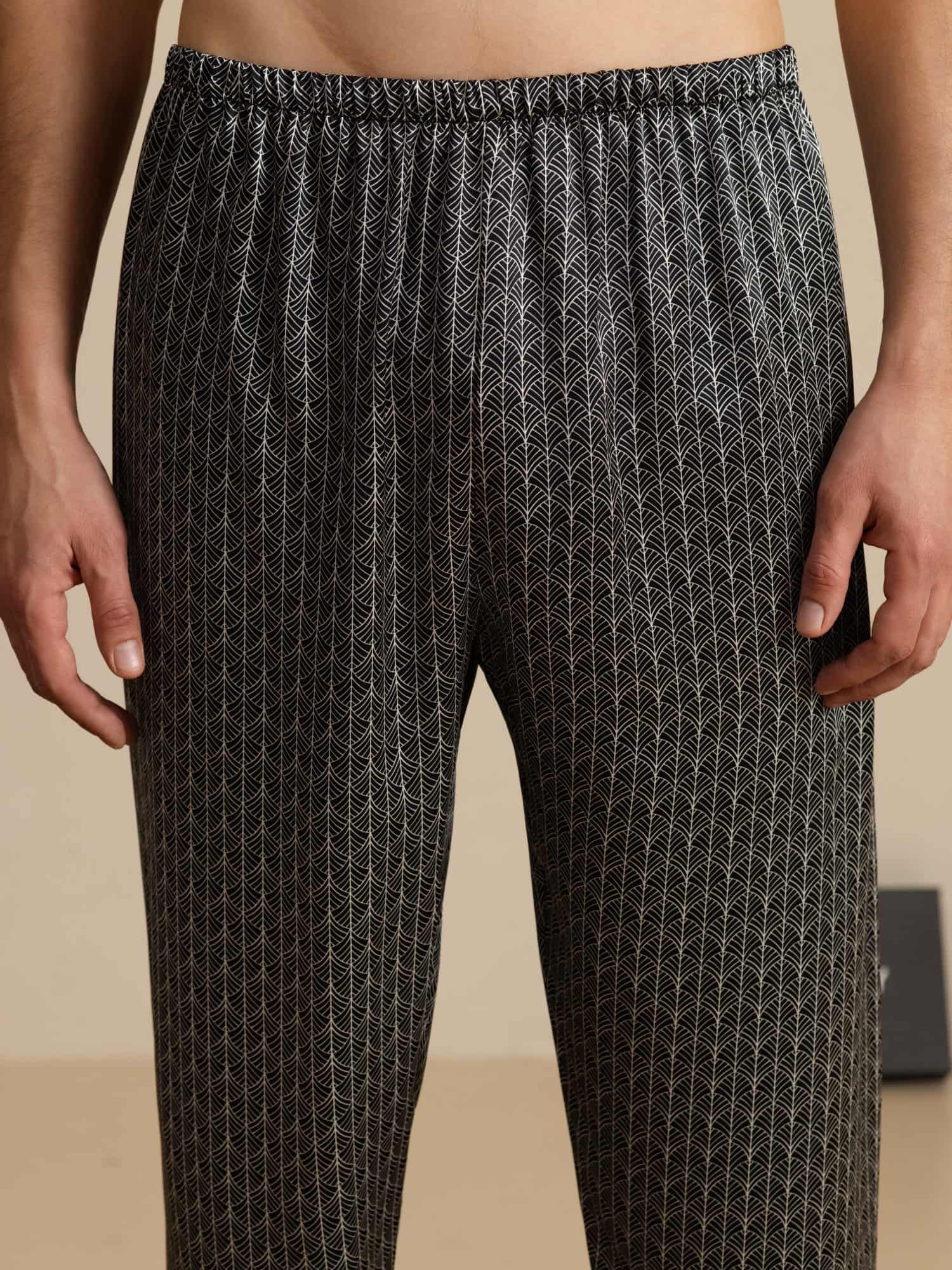 Pantalon De Nuit En Pure Soie Ginkgo Marine Pour Homme À Taille Élastique - Image 8