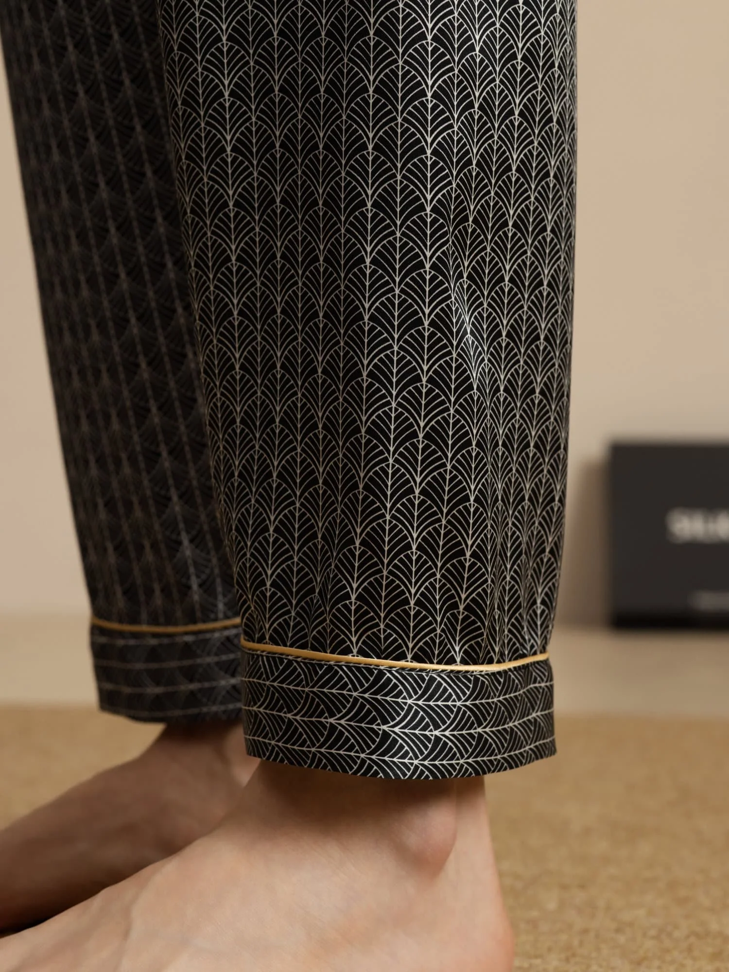 Pantalon De Nuit En Pure Soie Ginkgo Marine Pour Homme À Taille Élastique - Image 9