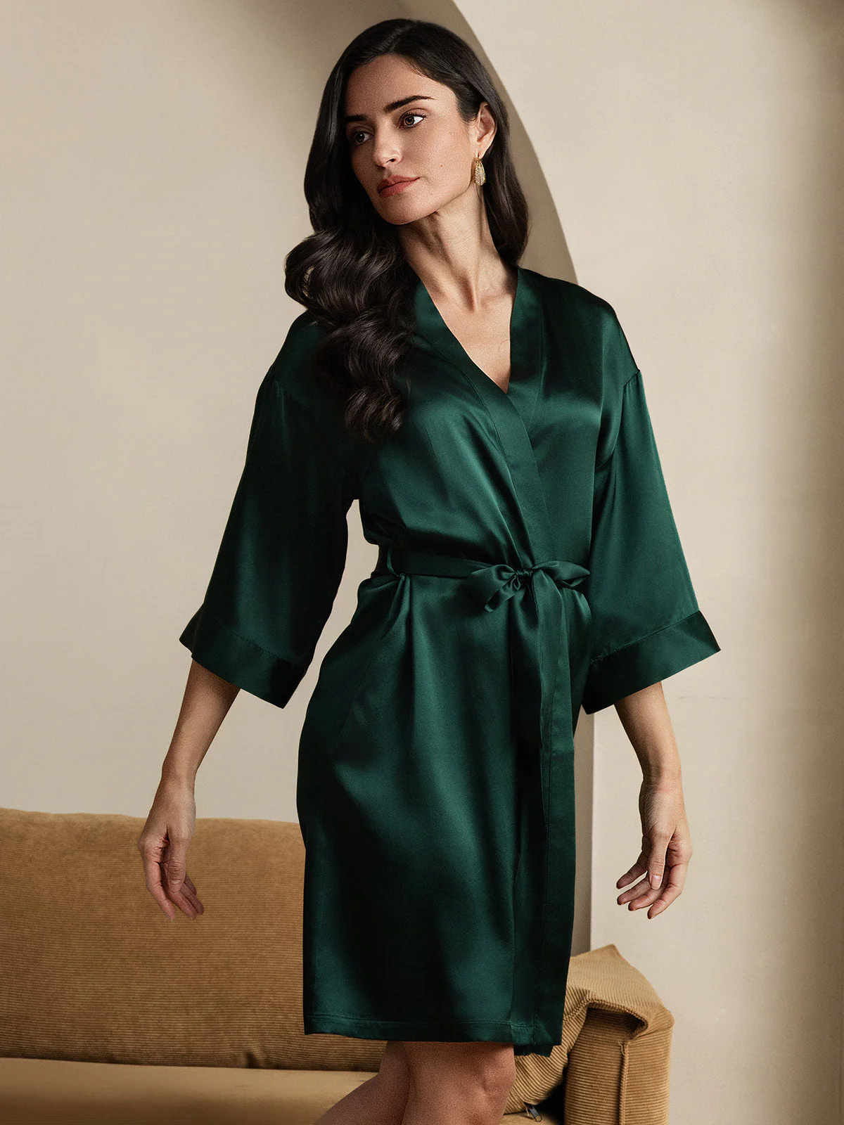 Peignoir Kimono Croisé en 100% Soie de Mûrier avec Manches 3/4 pour Femmes - Image 19
