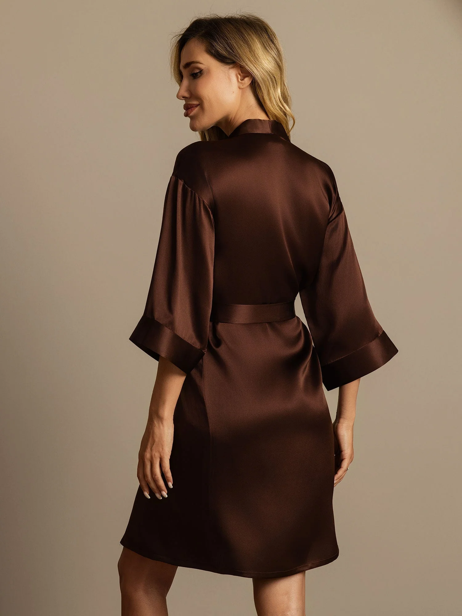 Peignoir Kimono Croisé en 100% Soie de Mûrier avec Manches 3/4 pour Femmes - Image 33
