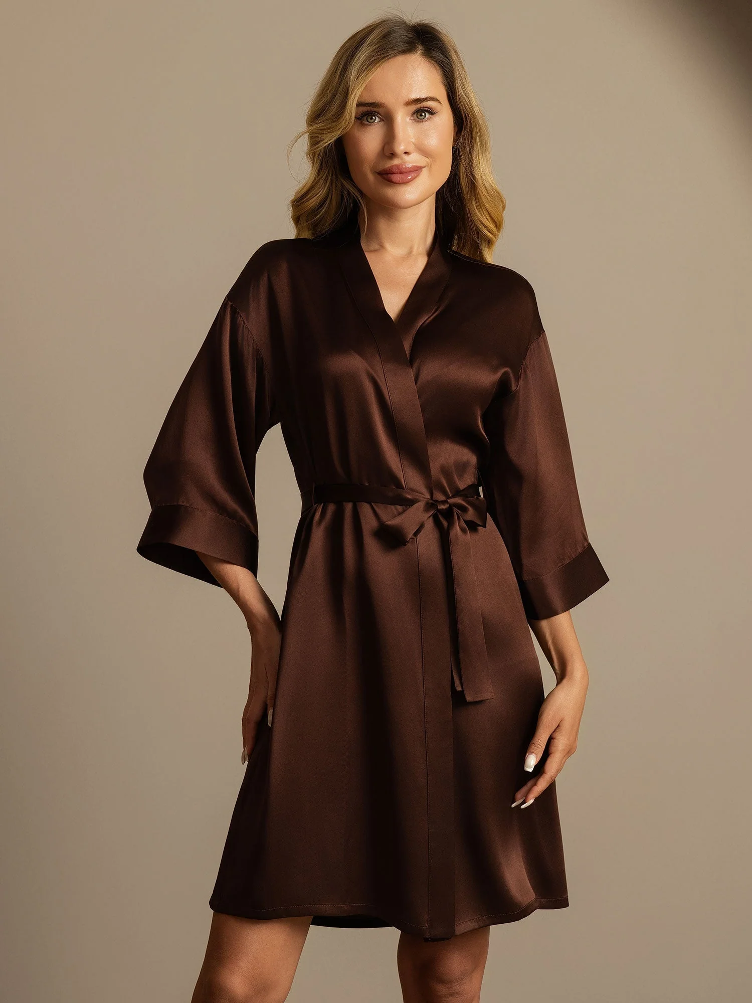 Peignoir Kimono Croisé en 100% Soie de Mûrier avec Manches 3/4 pour Femmes - Image 36