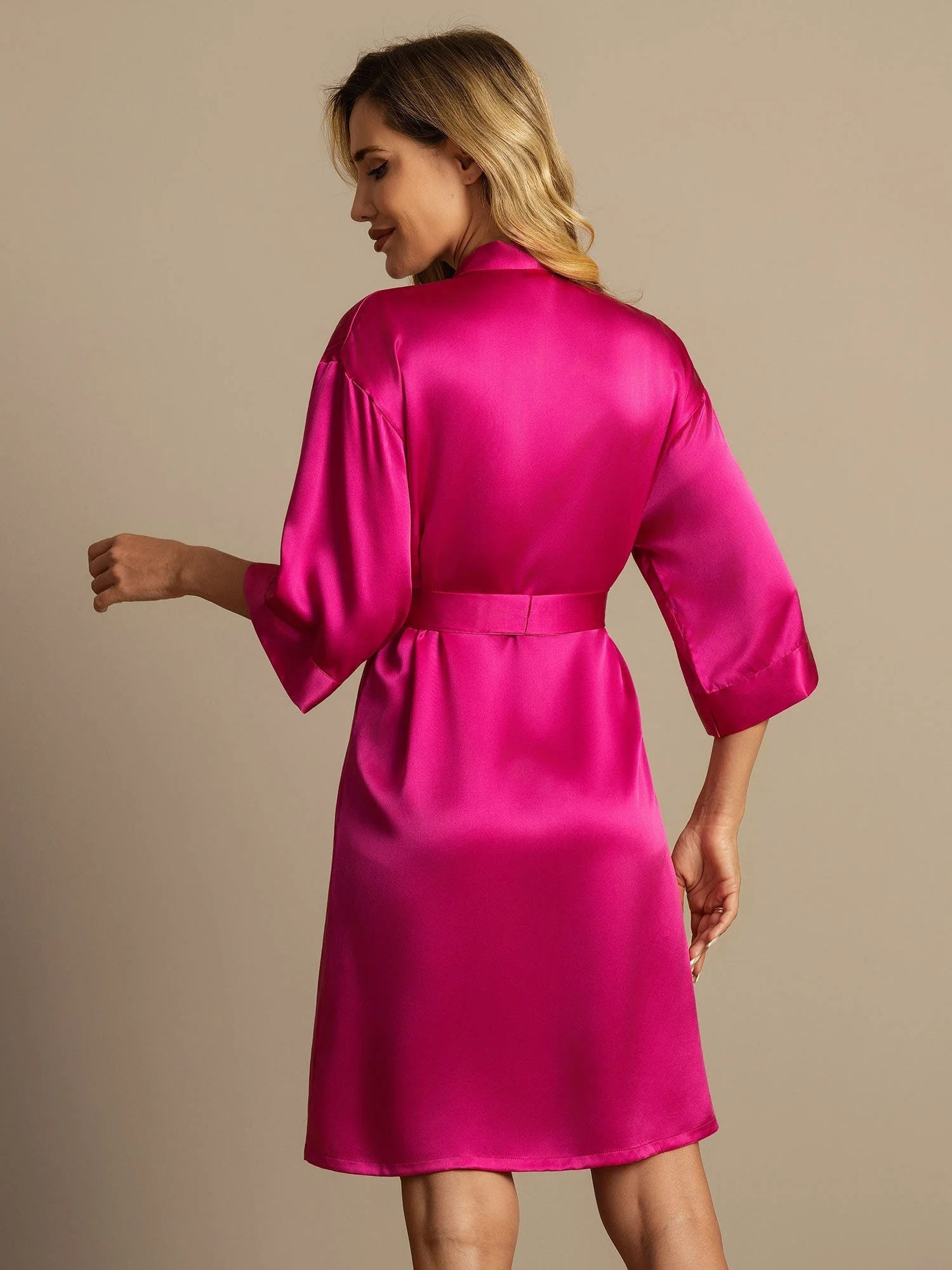Peignoir Kimono Croisé en 100% Soie de Mûrier avec Manches 3/4 pour Femmes - Image 52
