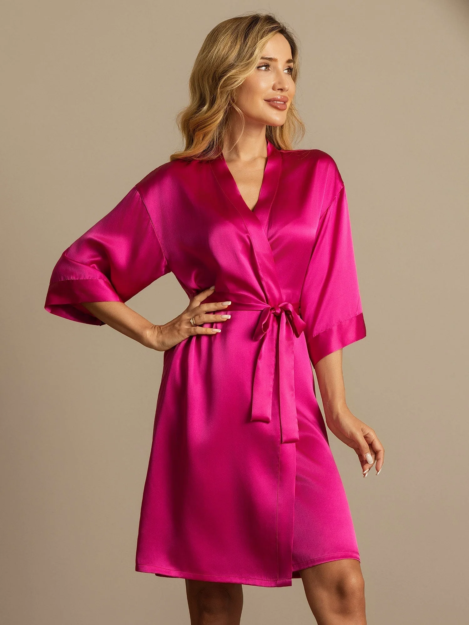 Peignoir Kimono Croisé en 100% Soie de Mûrier avec Manches 3/4 pour Femmes - Image 53