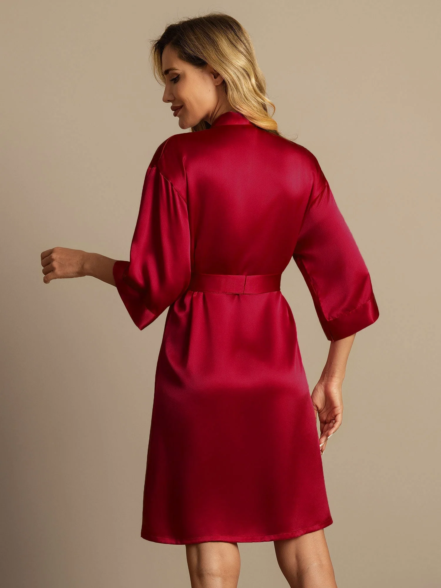 Peignoir Kimono Croisé en 100% Soie de Mûrier avec Manches 3/4 pour Femmes - Image 7