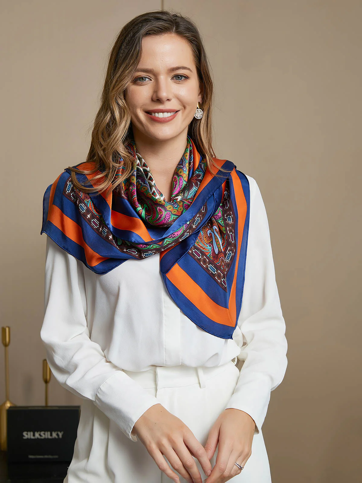 Foulard / Châle Carré Bohème en Pure Soie 86x86cm - Image 11