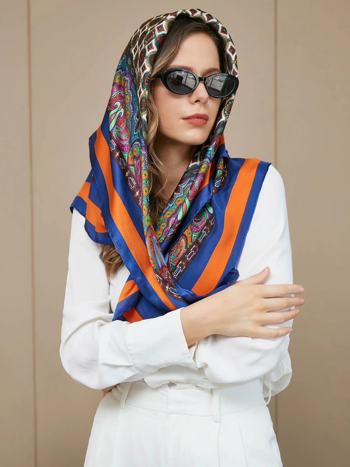 Foulard / Châle Carré Bohème en Pure Soie 86x86cm - Image 9