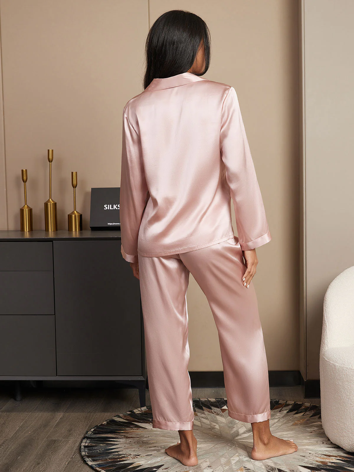 Femme Pyjamas Pure Soie Boutons - Image 14