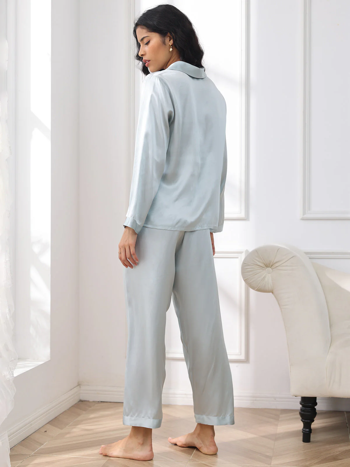Femme Pyjamas Pure Soie Boutons - Image 2