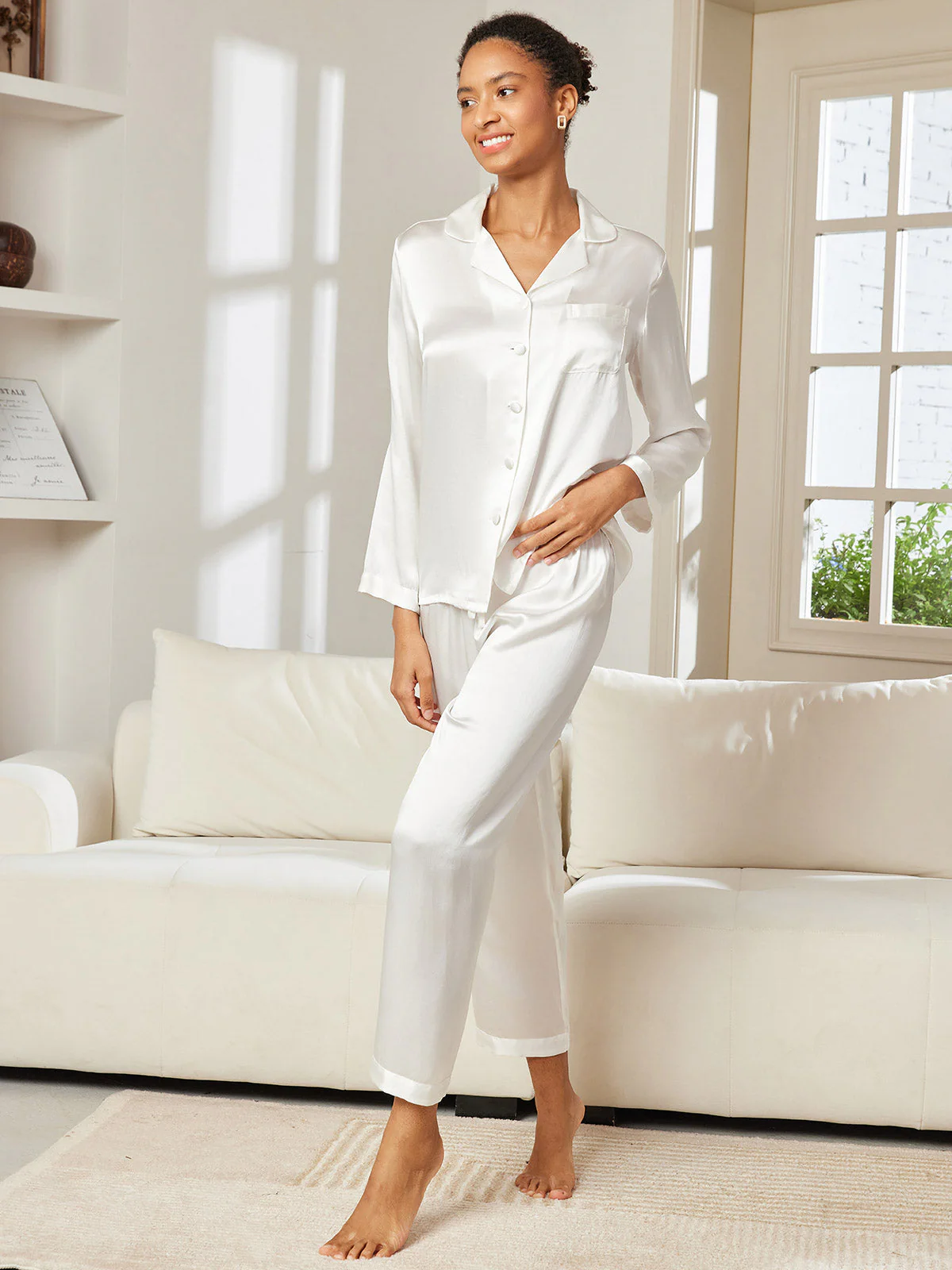 Femme Pyjamas Pure Soie Boutons - Image 50