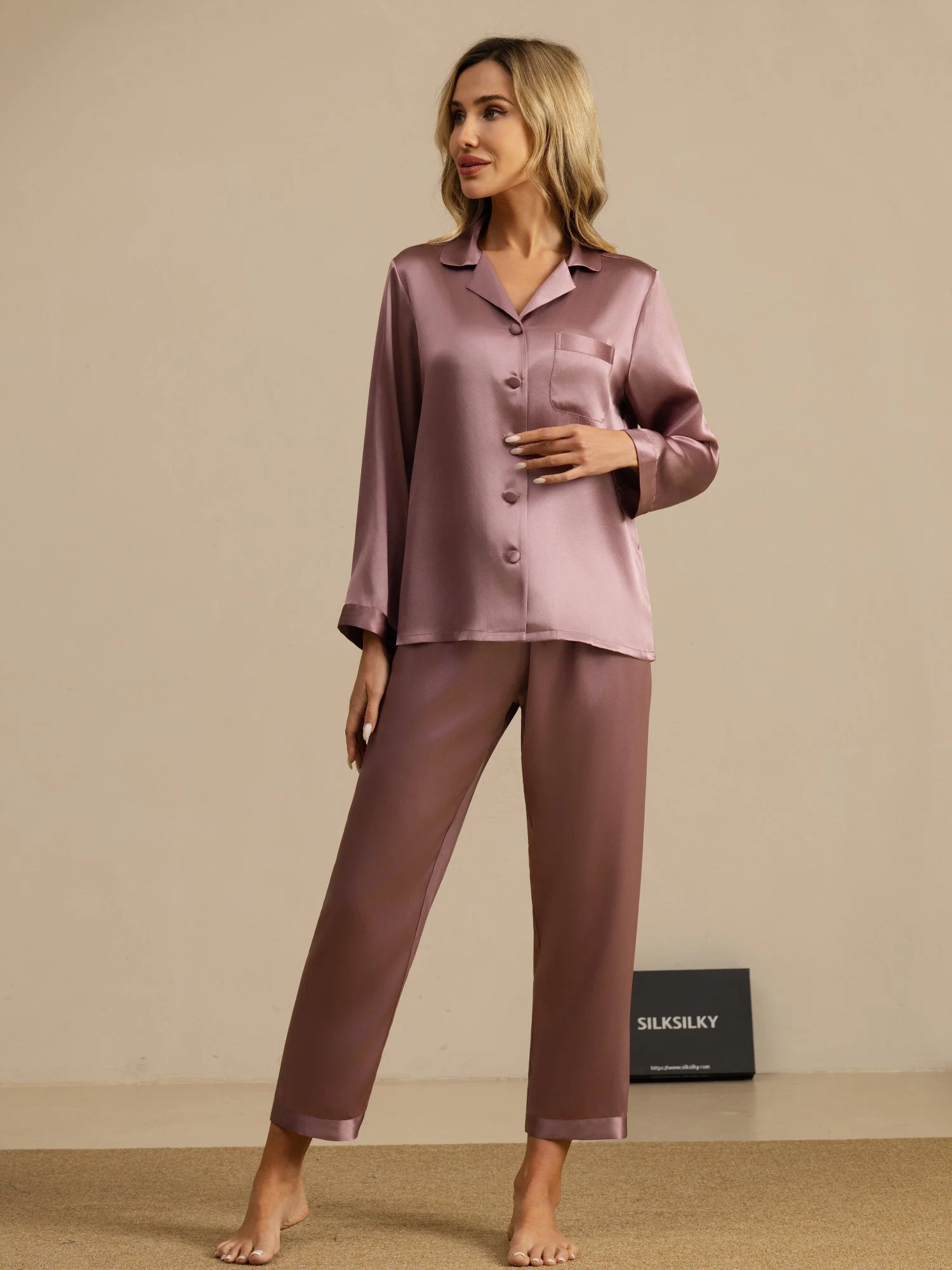 Femme Pyjamas Pure Soie Boutons - Image 63
