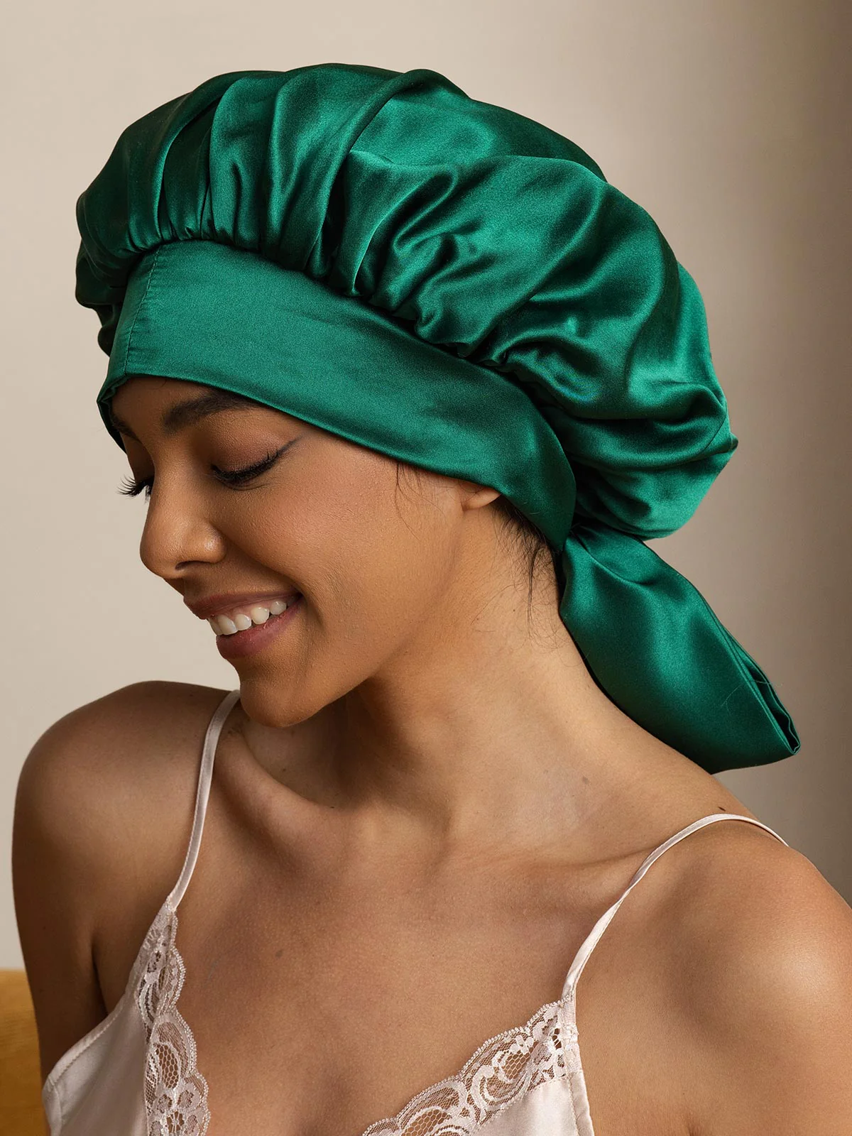 Bonnet de nuit décontracté en soie pure avec longues rubans(Bicolore et réversible) - Image 10