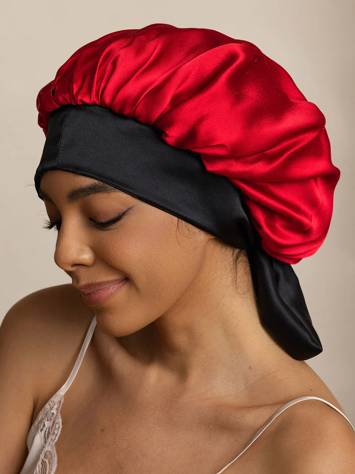 Bonnet de nuit décontracté en soie pure avec longues rubans(Bicolore et réversible) - Image 24