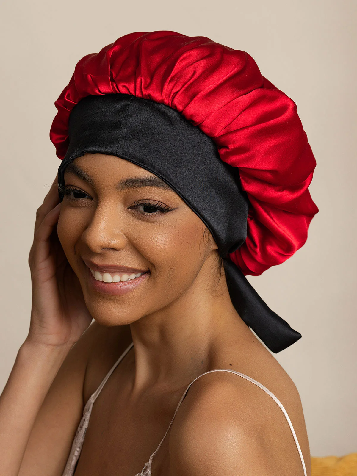 Bonnet de nuit décontracté en soie pure avec longues rubans(Bicolore et réversible) - Image 25