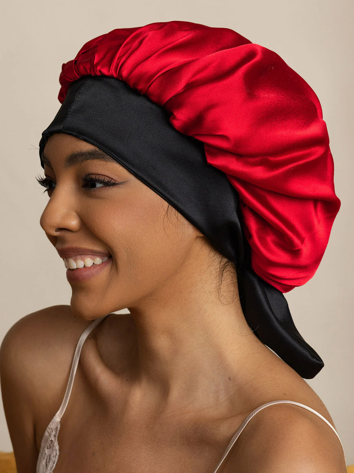 Bonnet de nuit décontracté en soie pure avec longues rubans(Bicolore et réversible) - Image 26