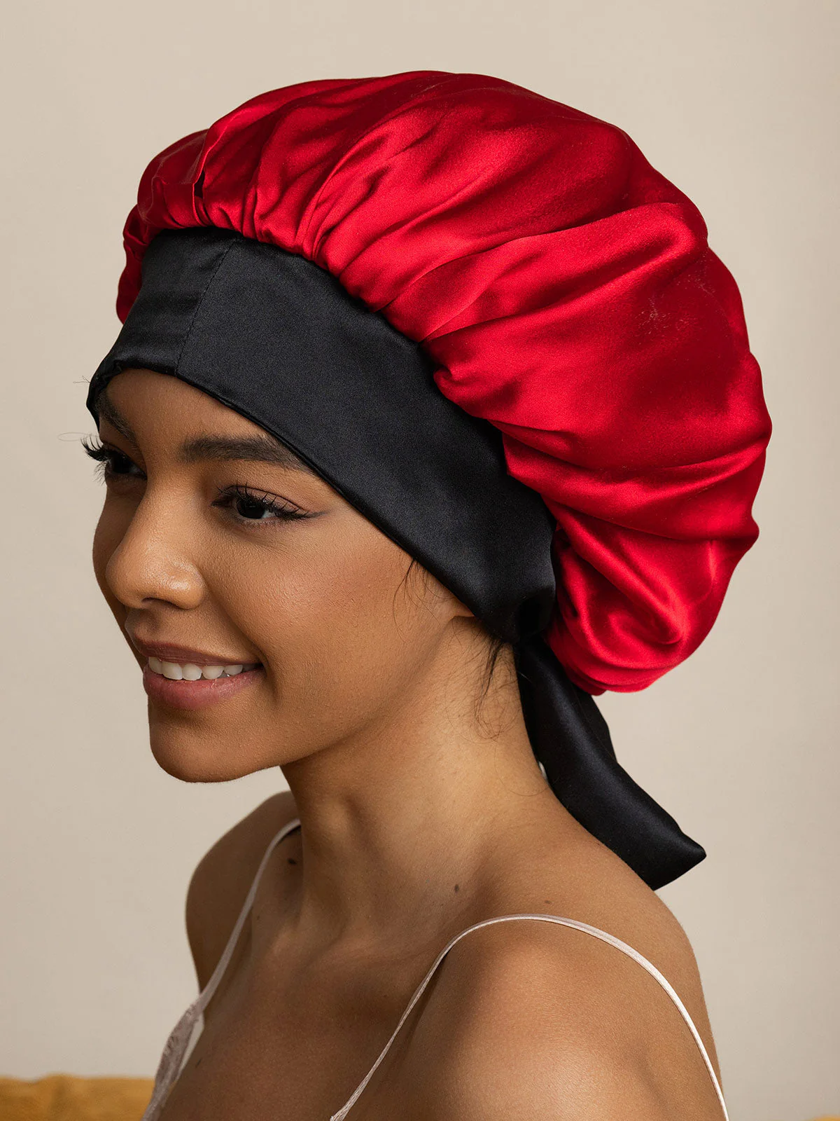 Bonnet de nuit décontracté en soie pure avec longues rubans(Bicolore et réversible) - Image 27