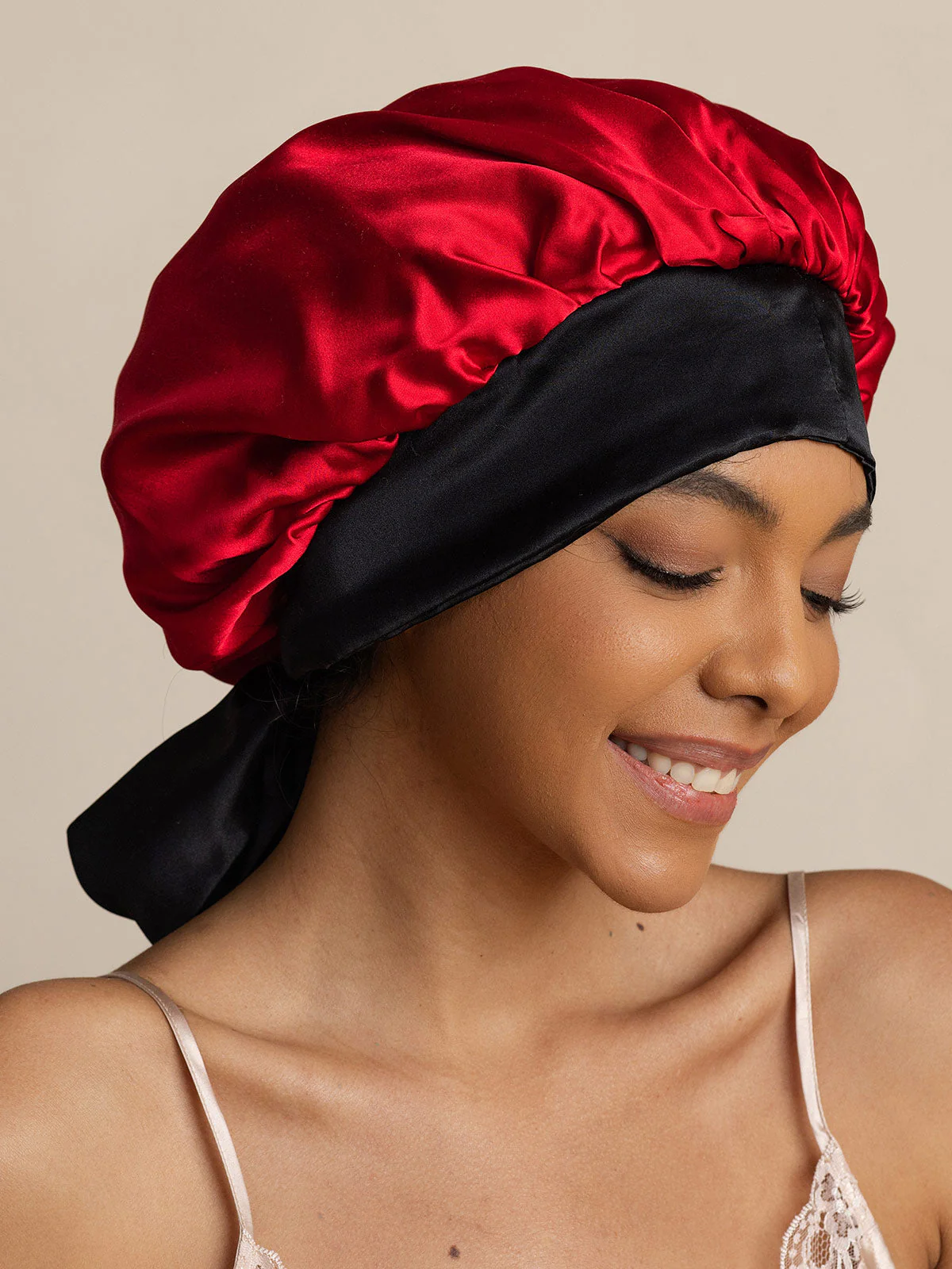 Bonnet de nuit décontracté en soie pure avec longues rubans(Bicolore et réversible) - Image 28