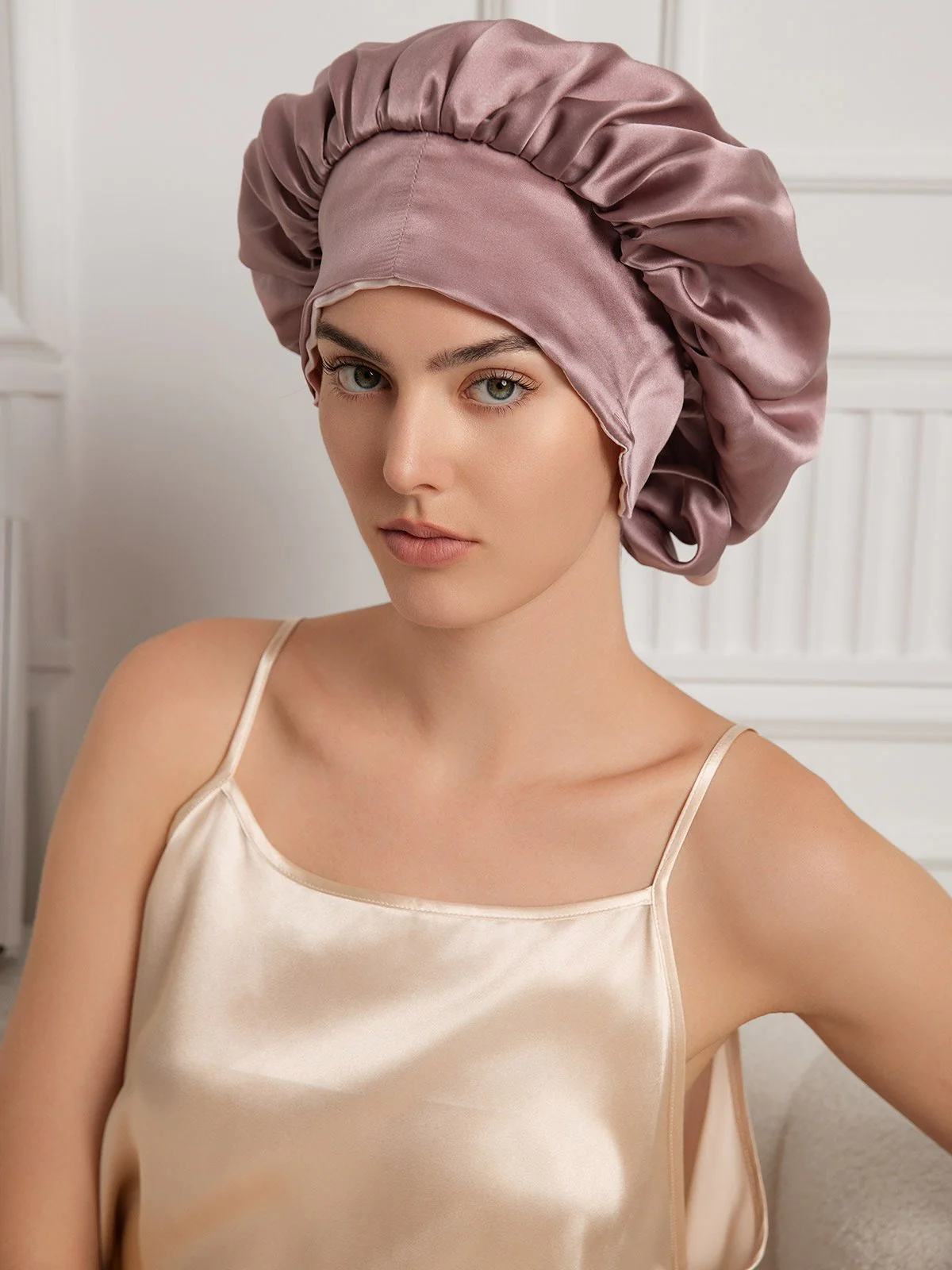 Bonnet de nuit décontracté en soie pure avec longues rubans(Bicolore et réversible) - Image 3