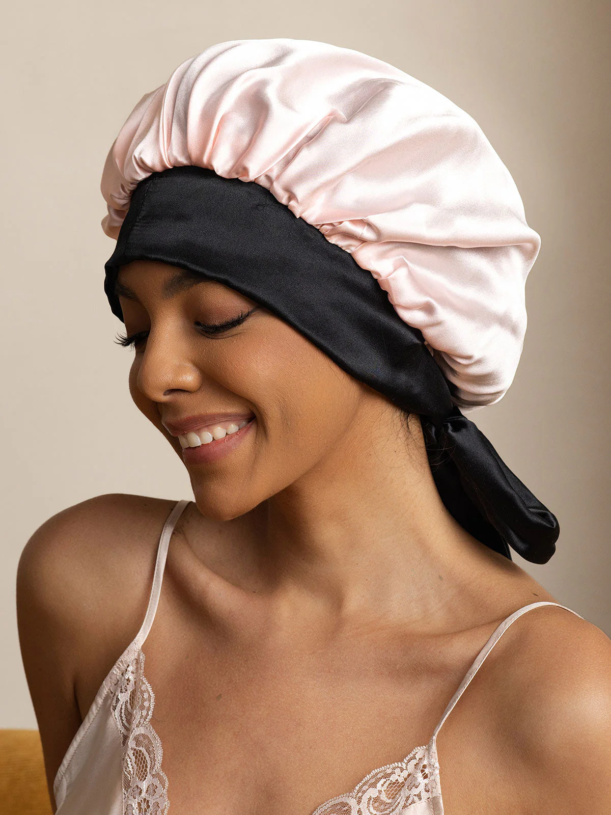 Bonnet de nuit décontracté en soie pure avec longues rubans(Bicolore et réversible) - Image 30