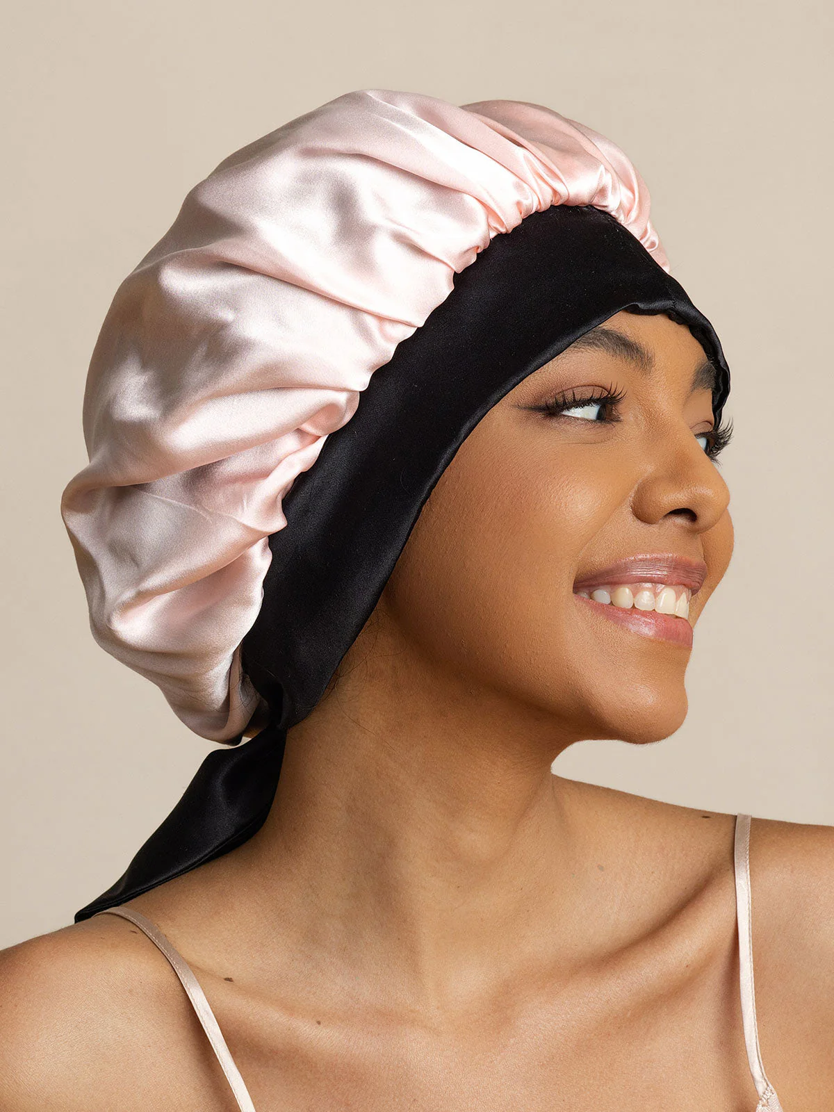Bonnet de nuit décontracté en soie pure avec longues rubans(Bicolore et réversible) - Image 31