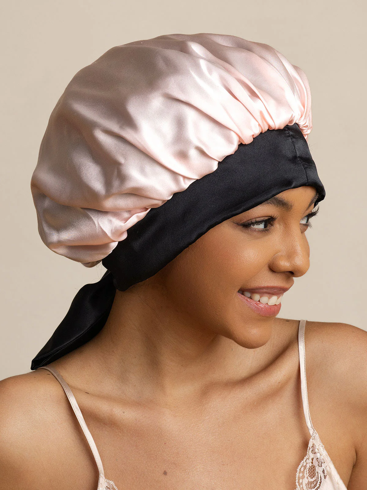 Bonnet de nuit décontracté en soie pure avec longues rubans(Bicolore et réversible) - Image 32